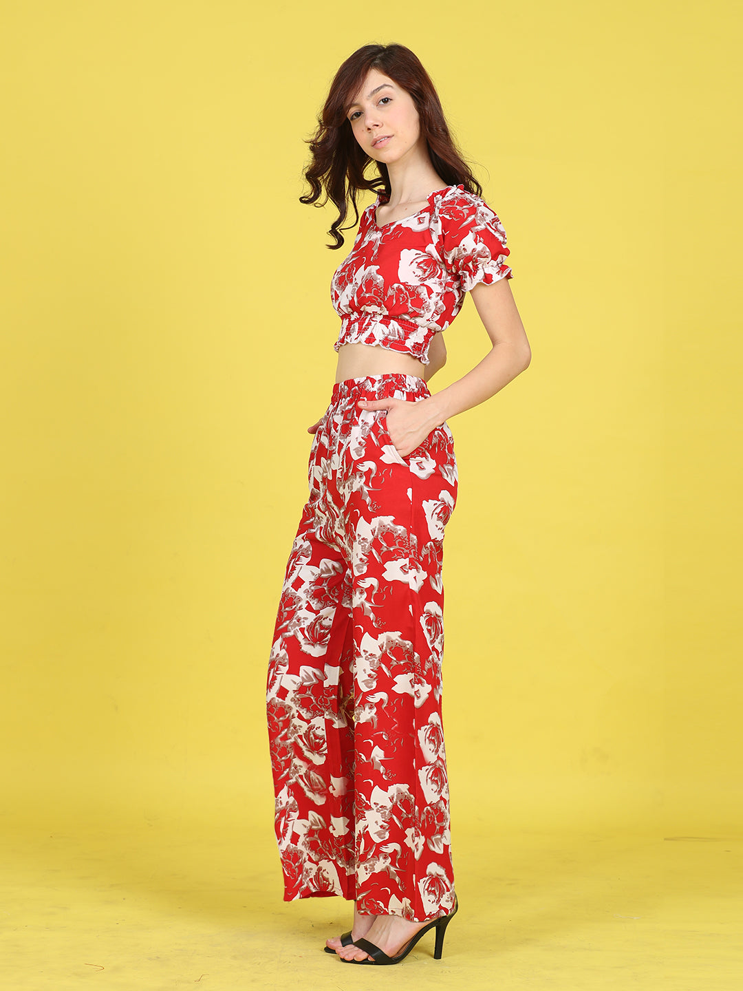 Cutiekins Girls Trendy Bold Style Printed Top & Palazzo Co-ord Set -Red & Off White
