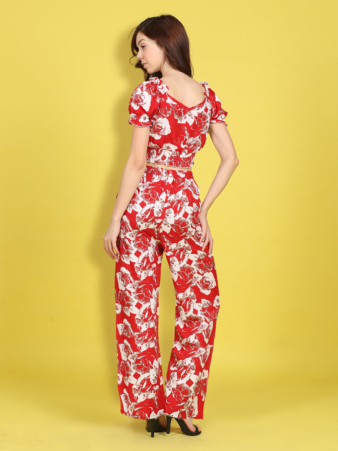 Cutiekins Girls Trendy Bold Style Printed Top & Palazzo Co-ord Set -Red & Off White