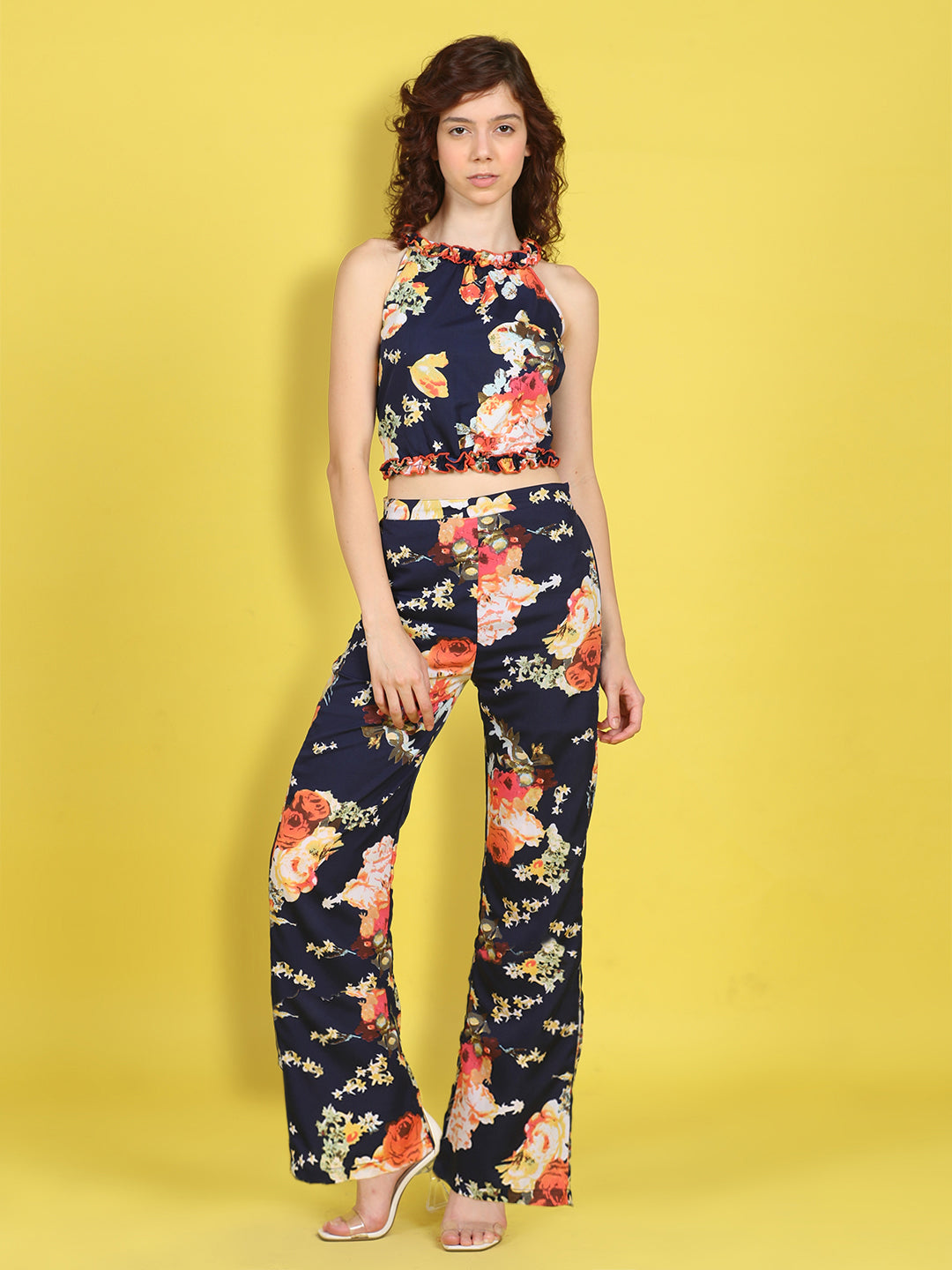 Cutiekins Girls Trendy Bold Style Printed Top & Palazzo Co-ord Set -Navy & Multi