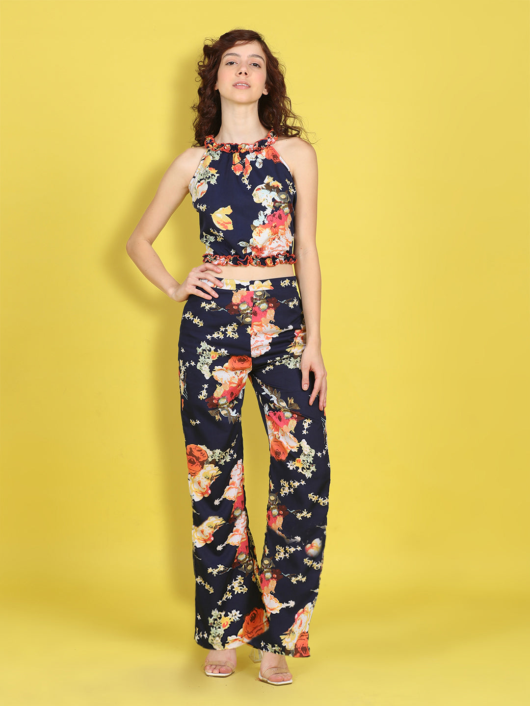 Cutiekins Girls Trendy Bold Style Printed Top & Palazzo Co-ord Set -Navy & Multi