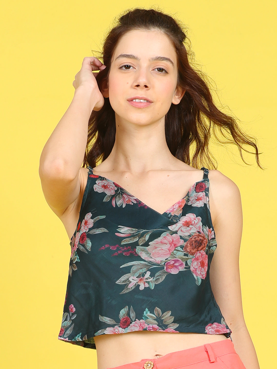 Cutiekins Girls Trendy Bold Style Printed Top -Teal Green & Multi