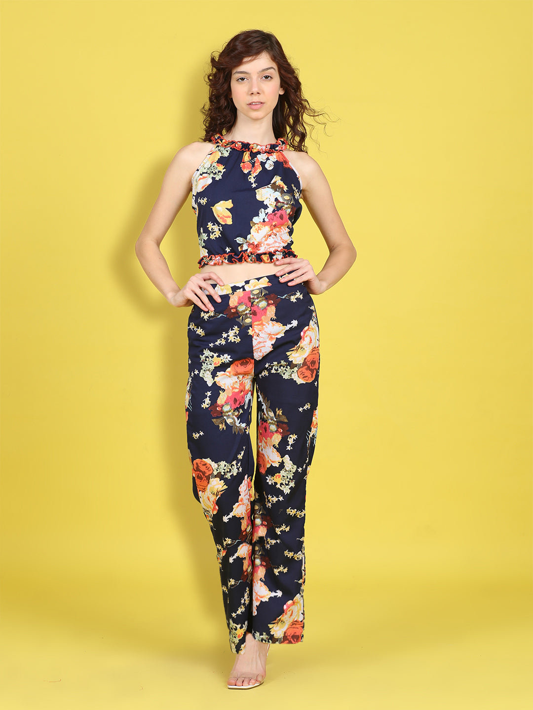 Cutiekins Girls Trendy Bold Style Printed Top & Palazzo Co-ord Set -Navy & Multi