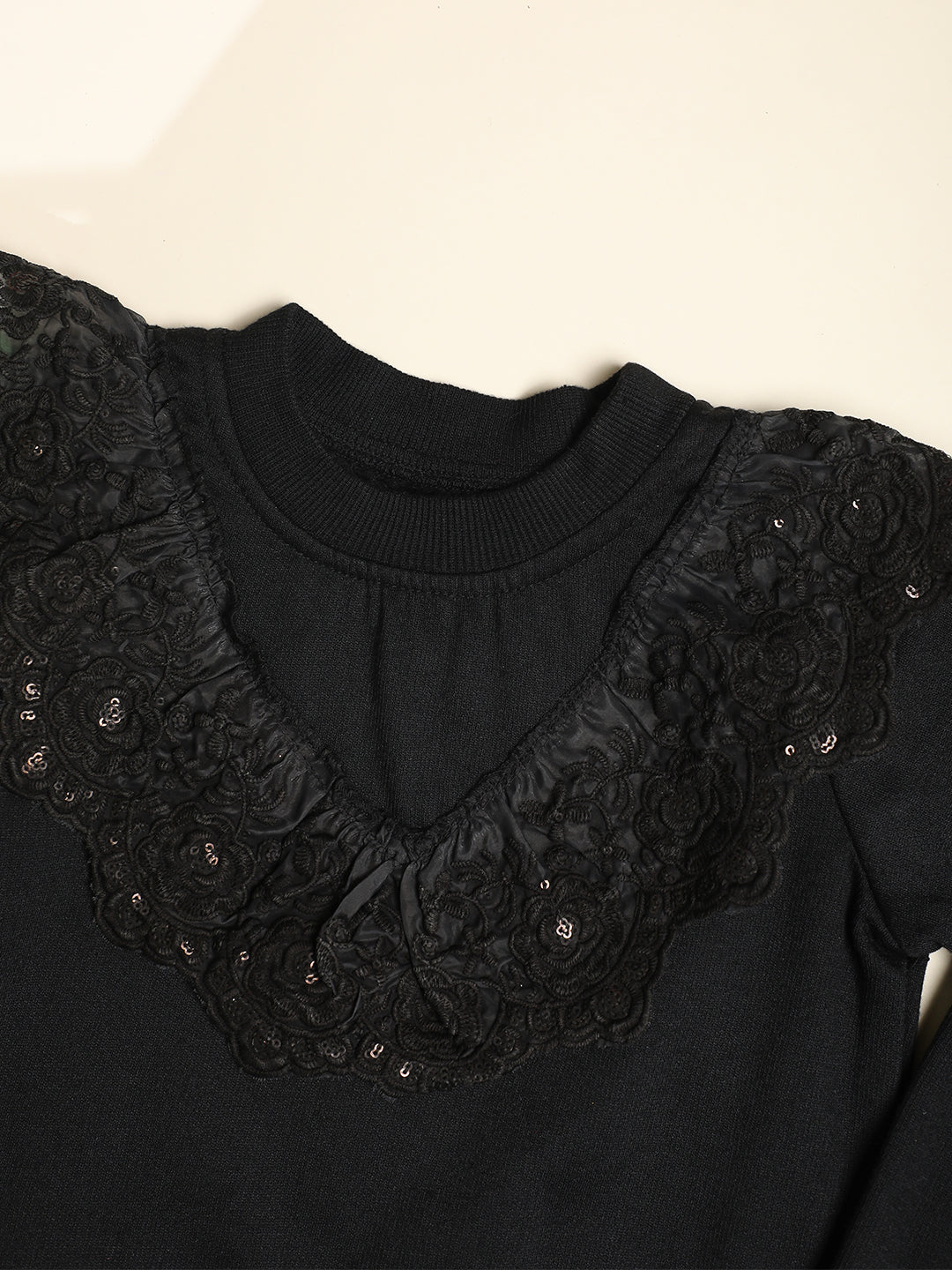 Cutiekins Girls Solid Embellished Trendy Winter Sweatshirt -Black