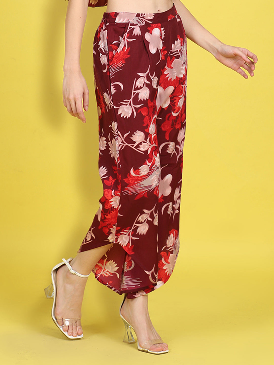 Cutiekins Girls Trendy Bold Style Printed Palazzo -Maroon & Off White