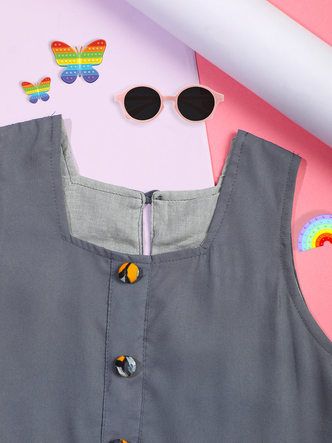 Cutiekins Girls Solid Embellished Crop Top -Grey