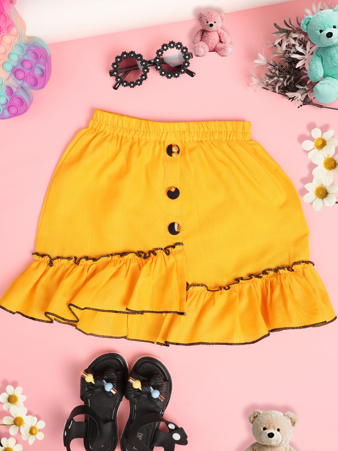 Cutiekins Girls Solid Embellished Skirt-Peach -Mustard