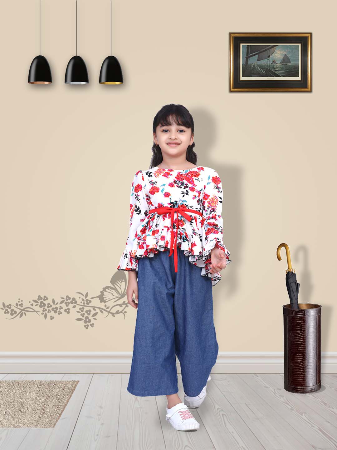 Cutiekins High Low Floral Print Top - Red & White