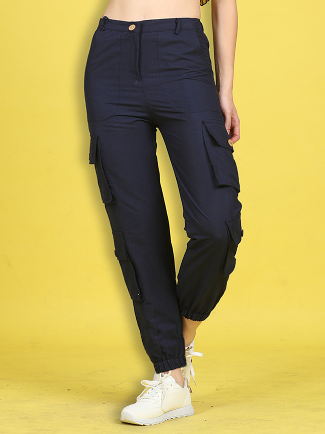 Cutiekins Girls Regular-Fit Solid Cargo Pant -Navy Blue