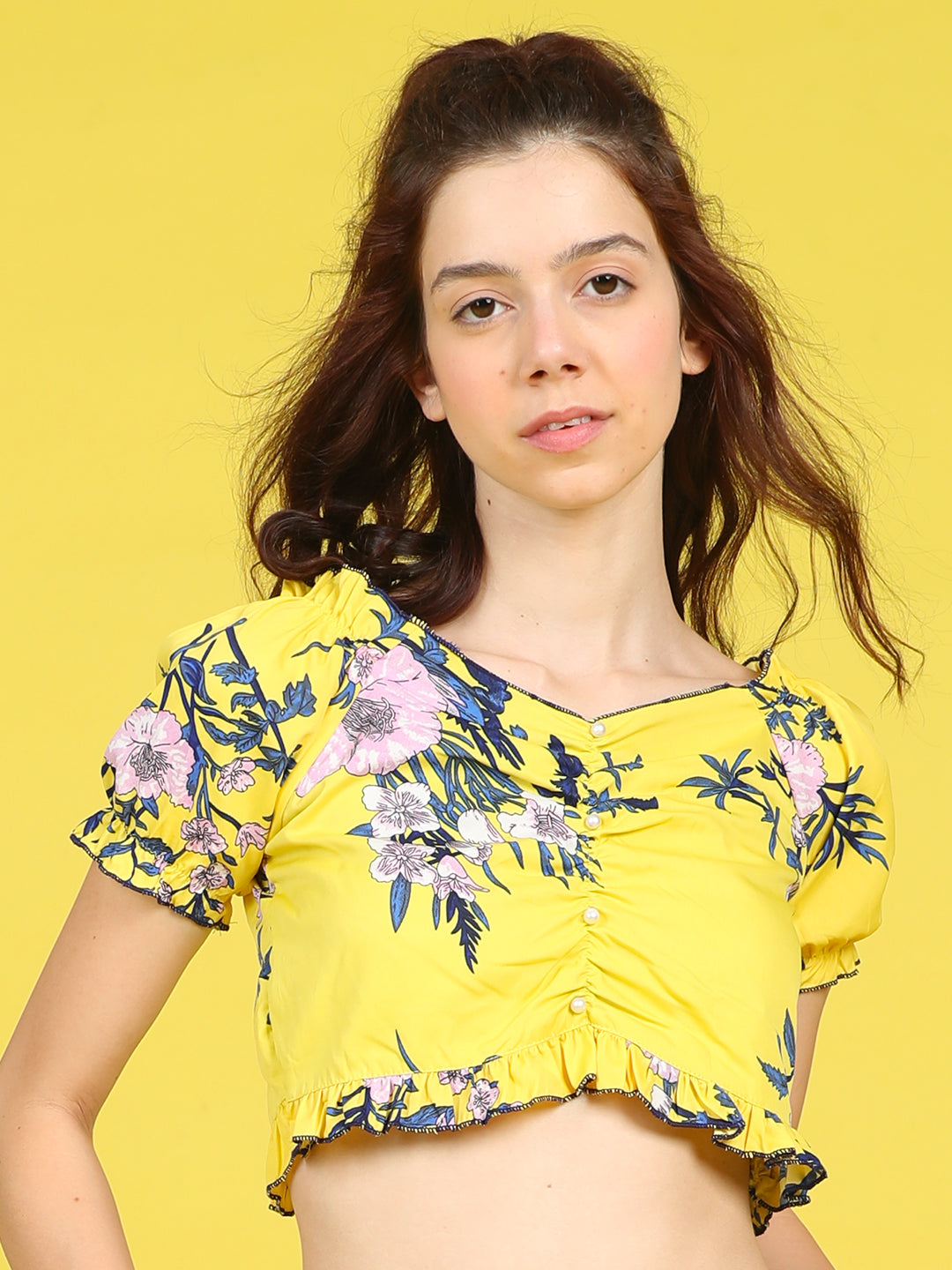 Cutiekins Girls Trendy Bold Style Printed Top -Yellow & Multi