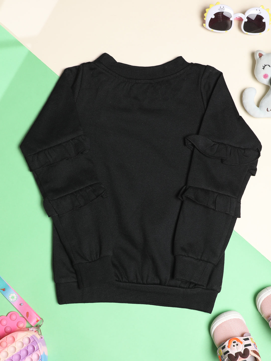 Cutiekins Girls Graphic Print Trendy Winter Sweatshirt -Black & Multi