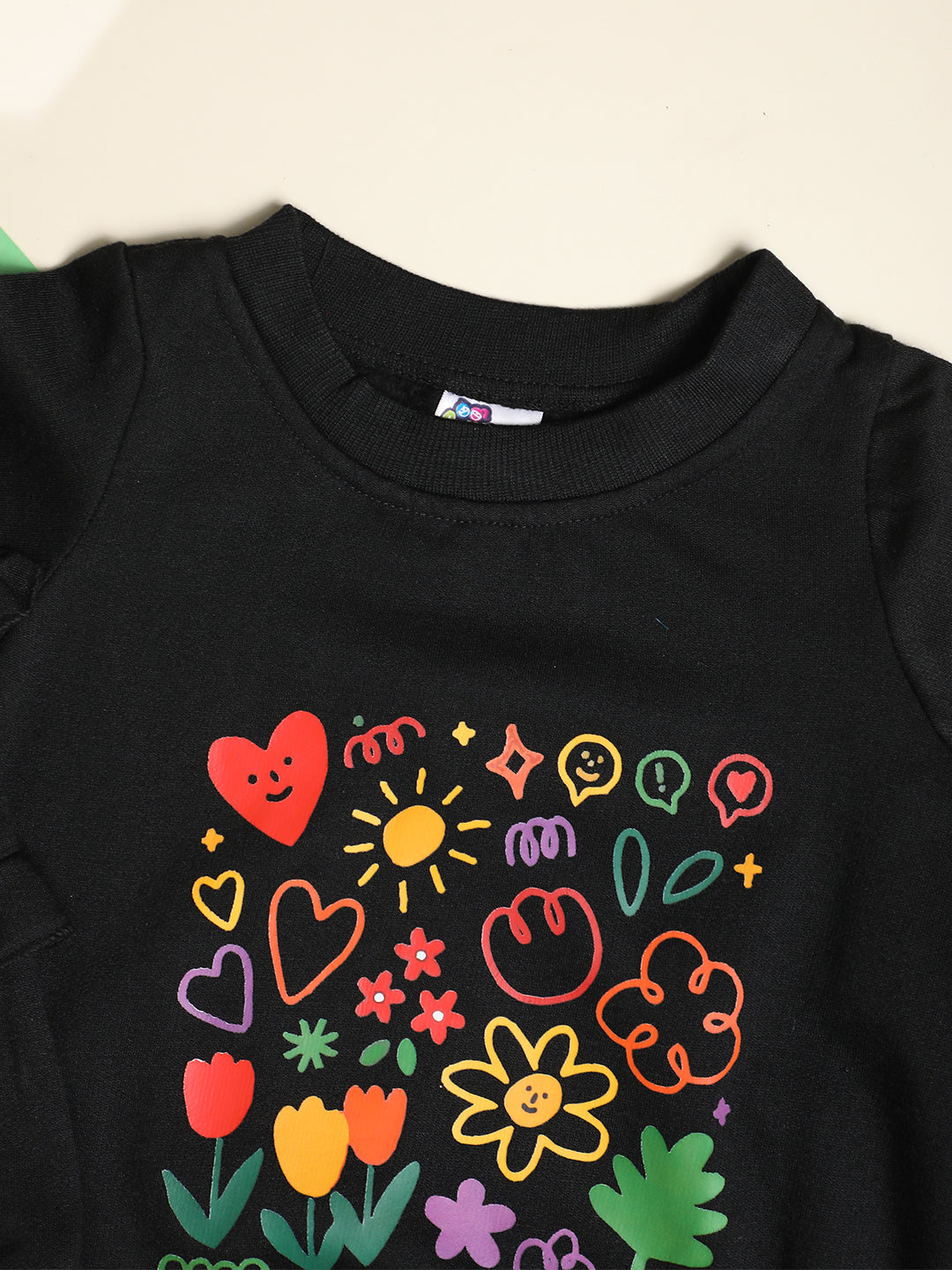 Cutiekins Girls Graphic Print Trendy Winter Sweatshirt -Black & Multi