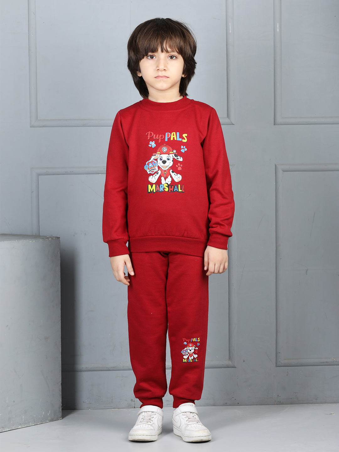 Cutiekins Boys Graphic Print cozy Tracksuit -Maroon & Multi