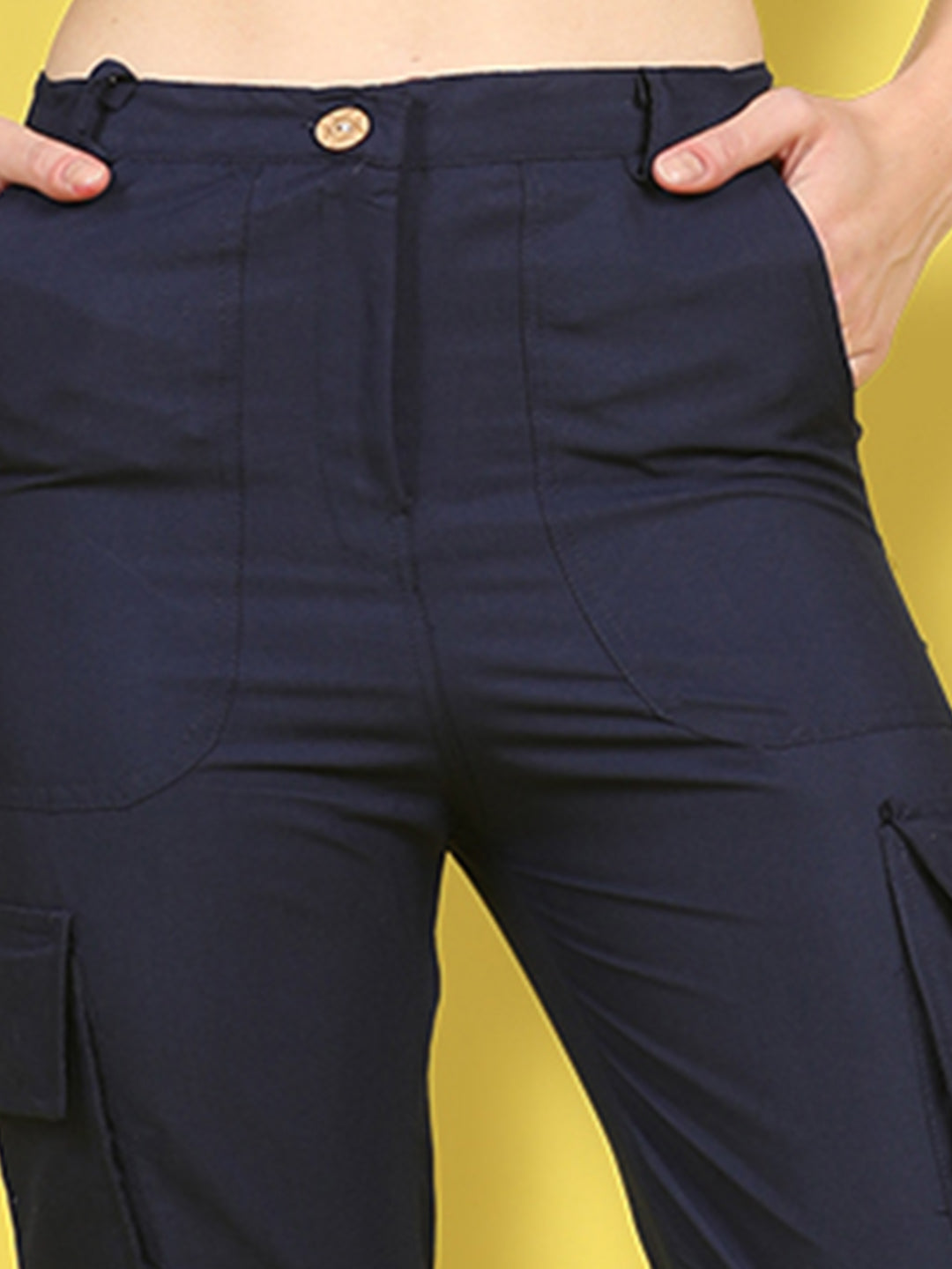 Cutiekins Girls Regular-Fit Solid Cargo Pant -Navy Blue
