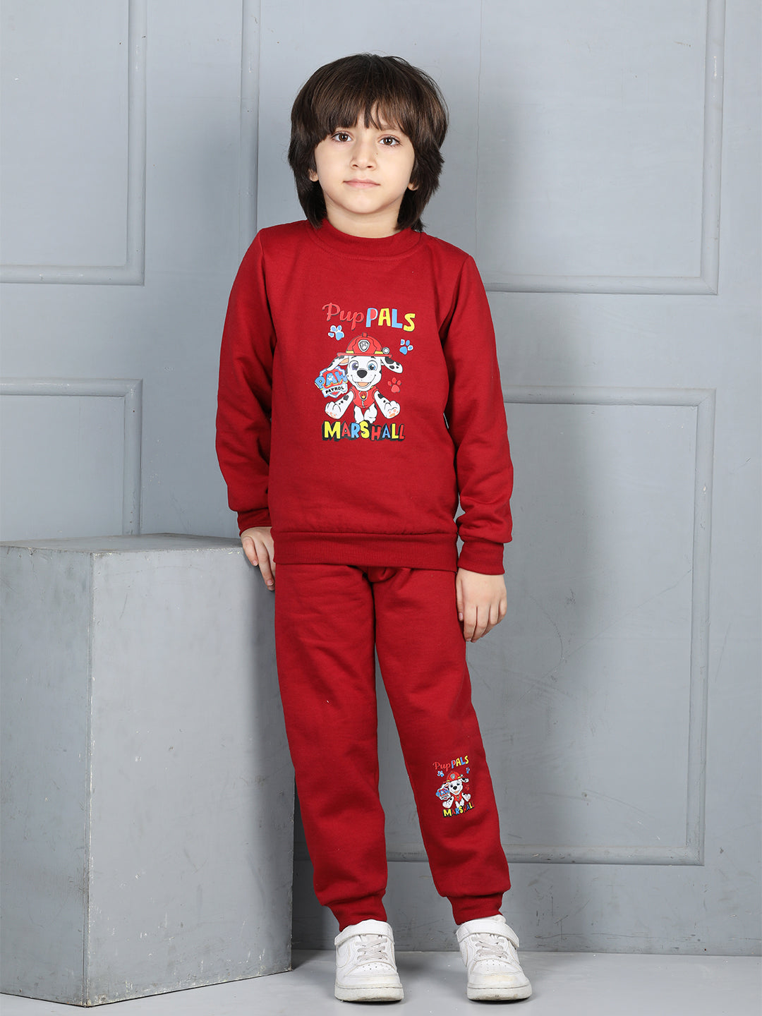 Cutiekins Boys Graphic Print cozy Tracksuit -Maroon & Multi