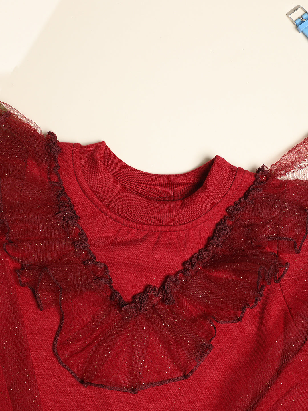 Cutiekins Girls Solid Embellished Trendy Winter Sweatshirt -Maroon