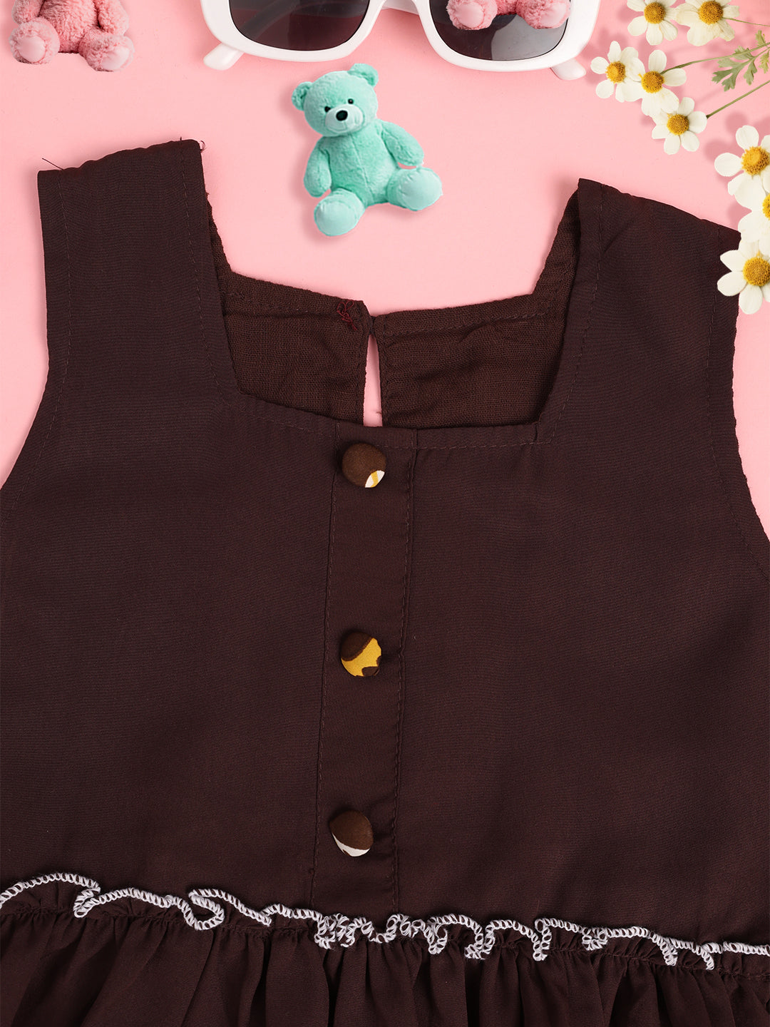 Cutiekins Girls Solid Embellished Crop Top -Coffee Brown