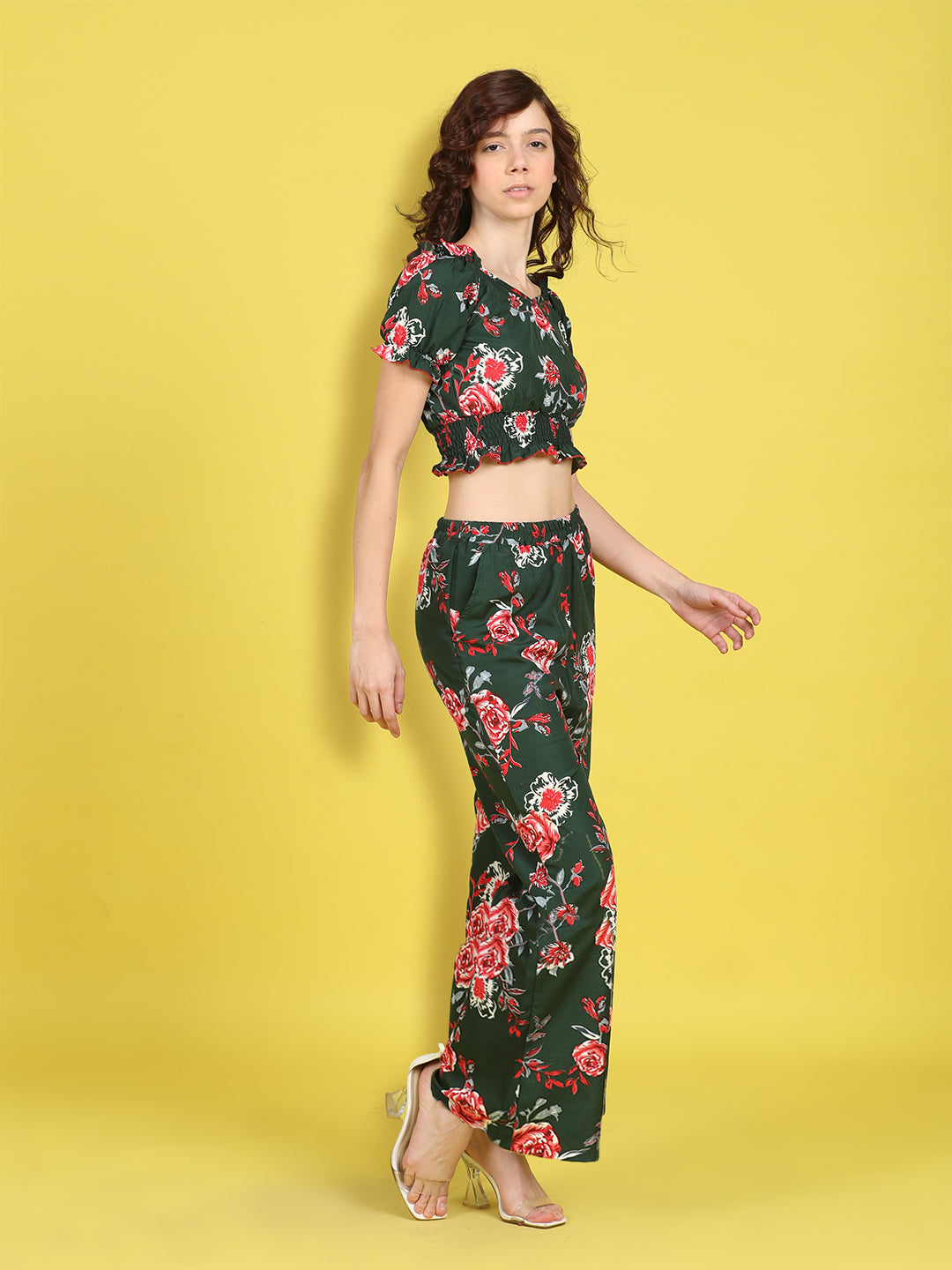 Cutiekins Girls Trendy Bold Style Printed Top & Palazzo Co-ord Set -Dark Green & Red