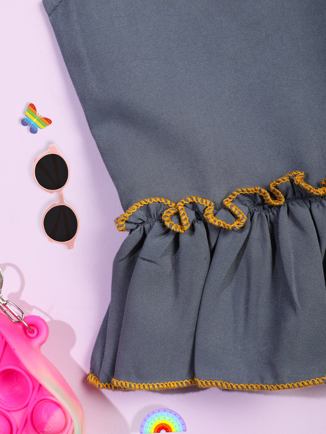 Cutiekins Girls Solid Embellished Crop Top -Grey