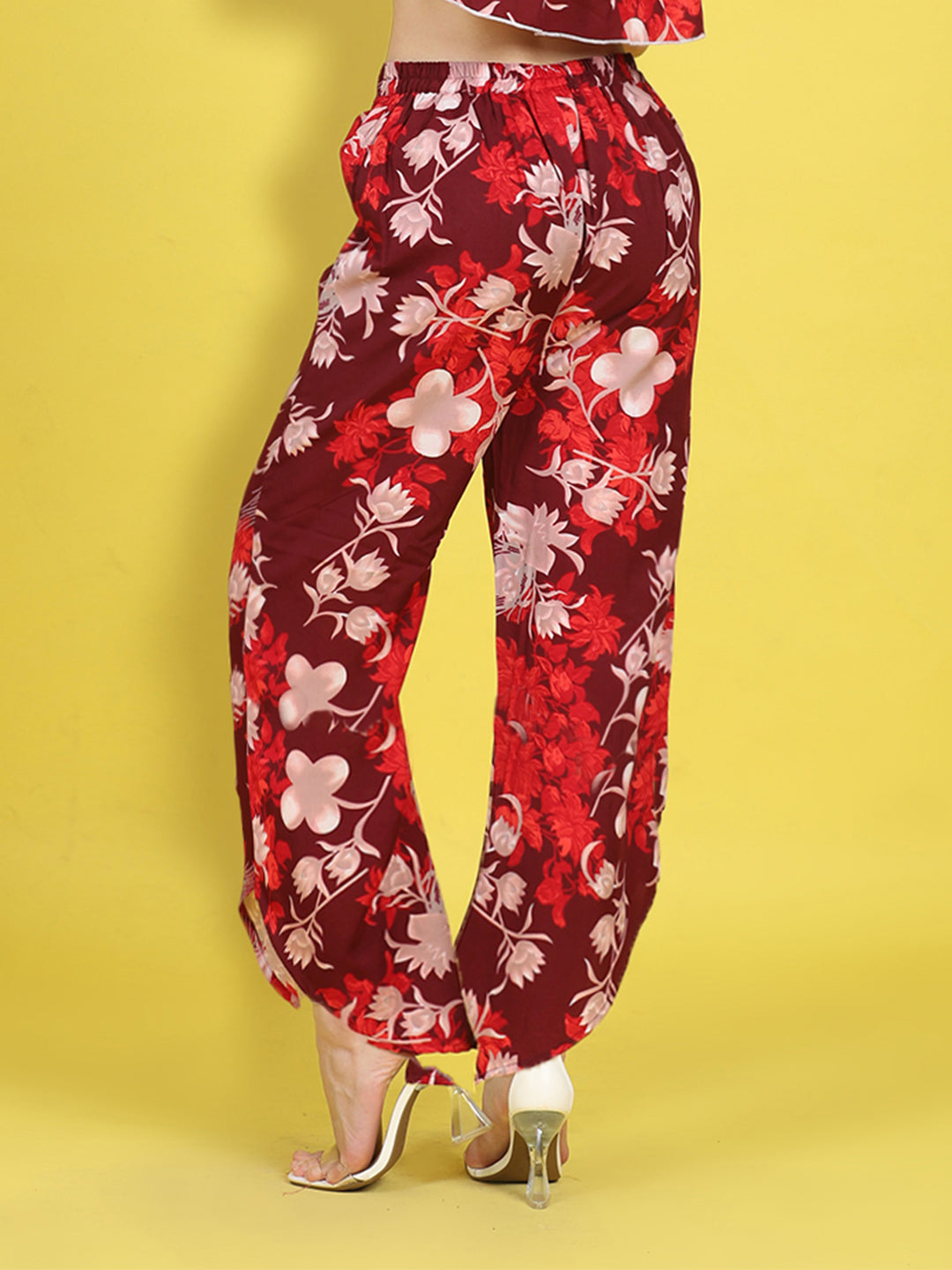 Cutiekins Girls Trendy Bold Style Printed Palazzo -Maroon & Off White