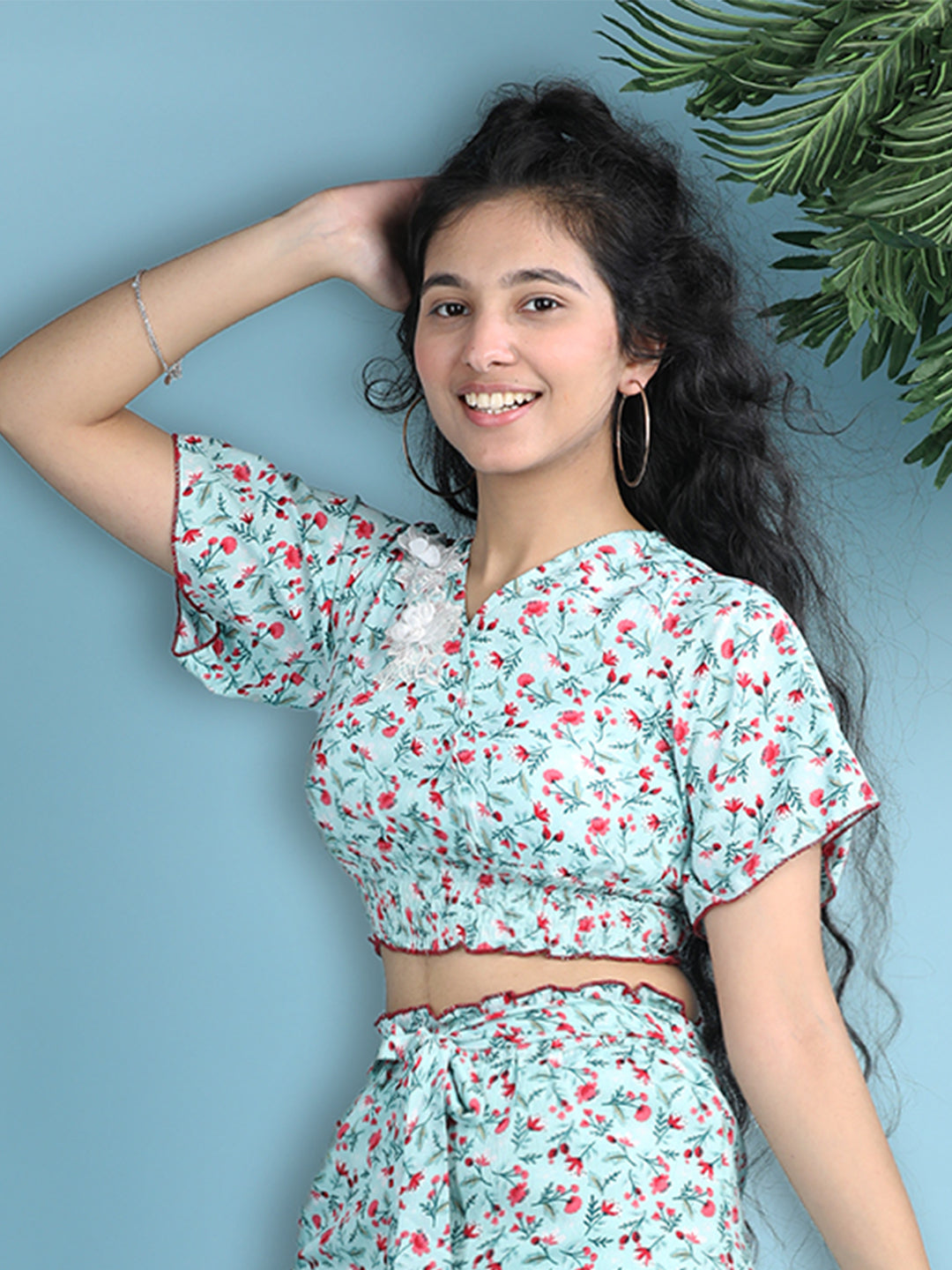 Cutiekins Girls Printed Embellished Top -Pista Green & Pink