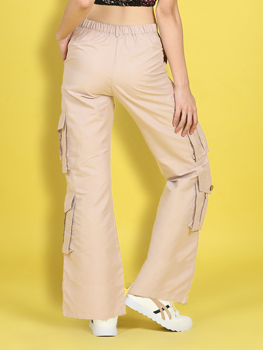 Cutiekins Girls Regular-Fit Solid Cargo Pant -Beige