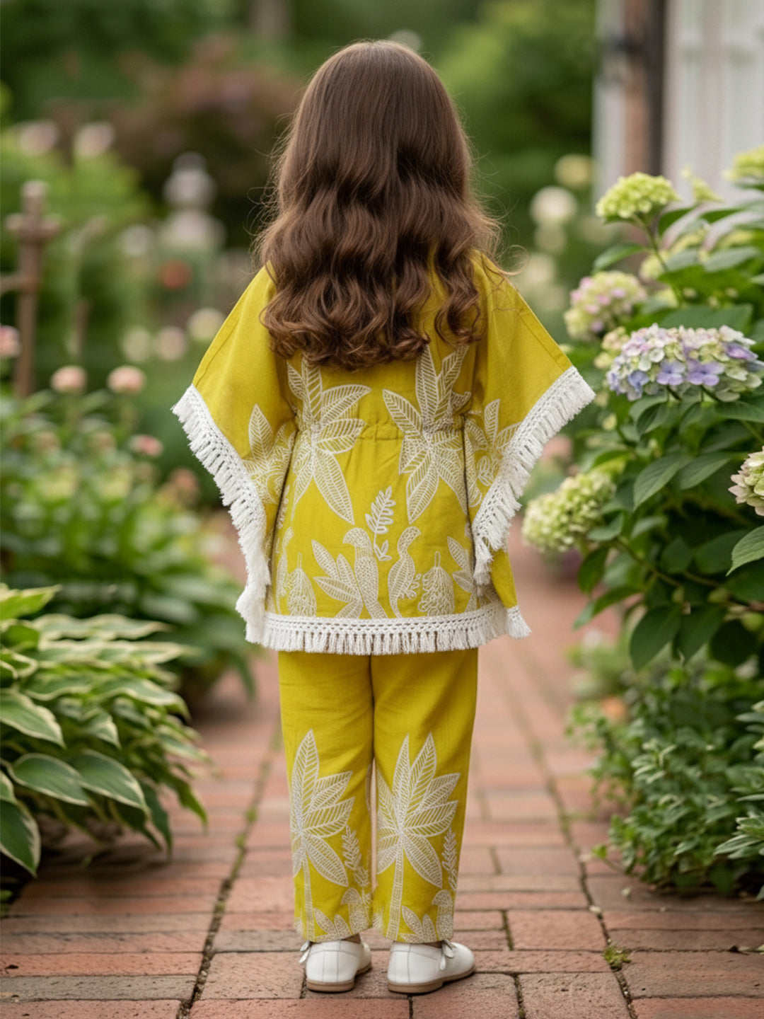 Cutiekins Girls Floral Print Top With Matching Trouser - Mustard & White