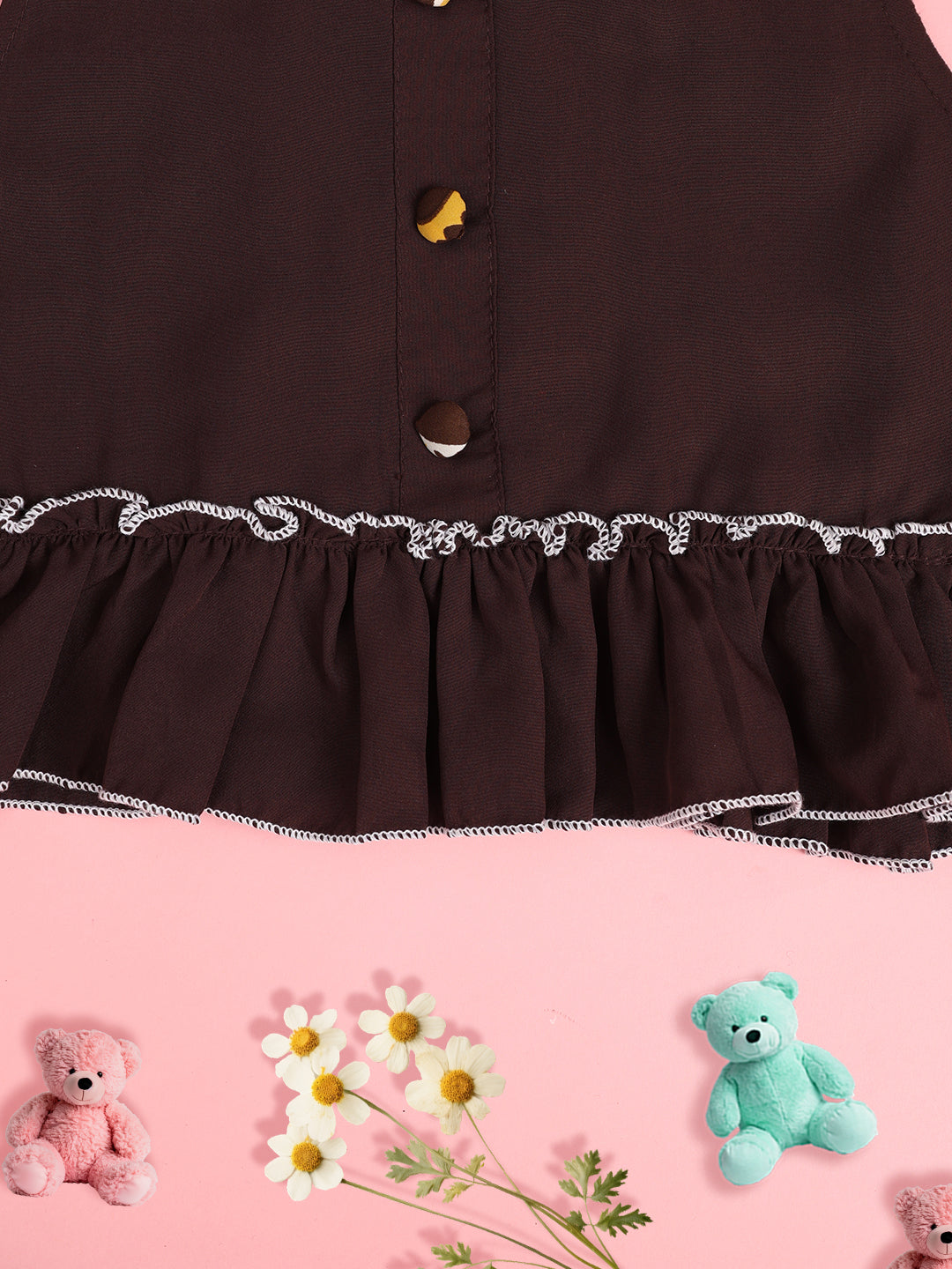 Cutiekins Girls Solid Embellished Crop Top -Coffee Brown