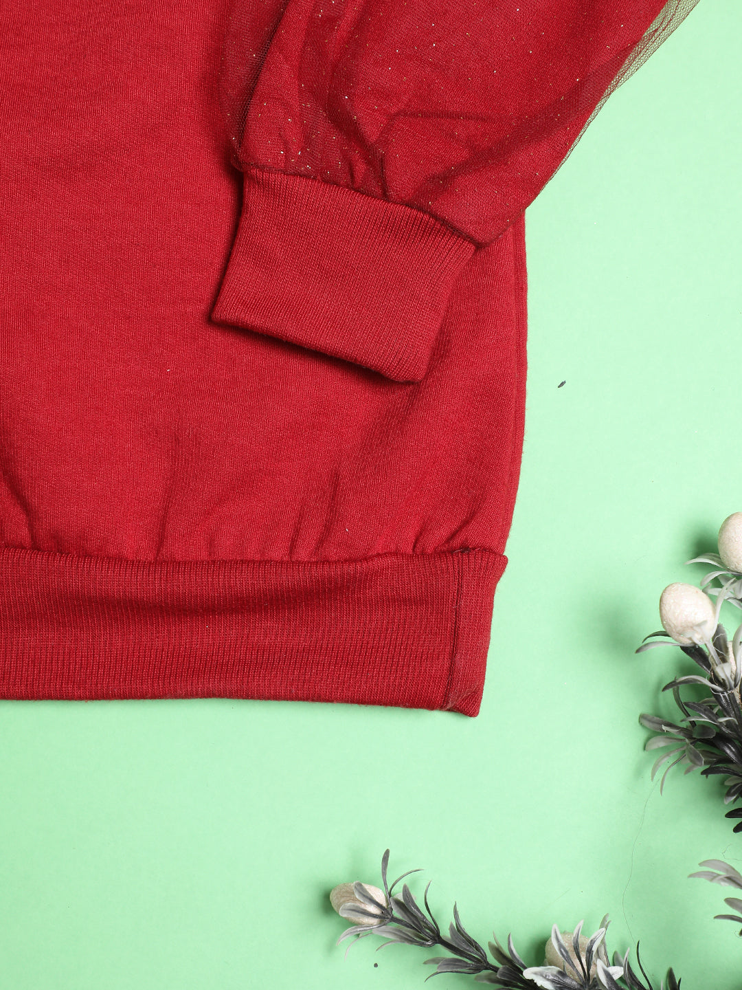 Cutiekins Girls Solid Embellished Trendy Winter Sweatshirt -Maroon