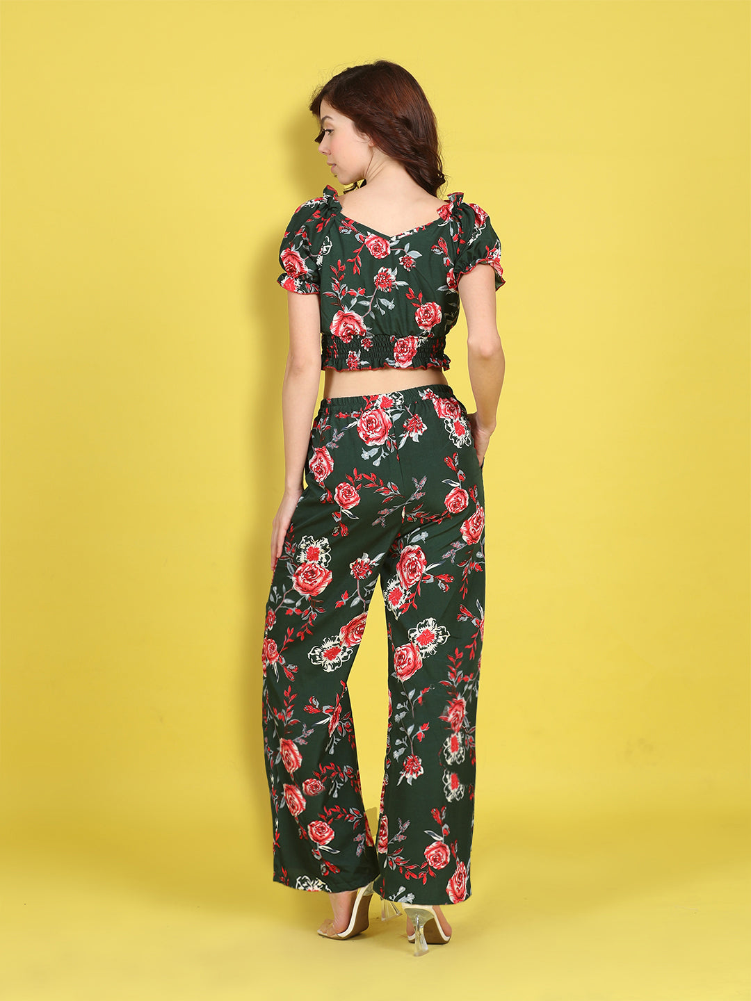 Cutiekins Girls Trendy Bold Style Printed Top & Palazzo Co-ord Set -Dark Green & Red