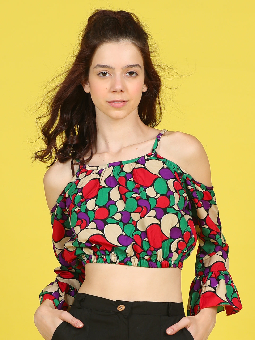 Cutiekins Girls Trendy Bold Style Printed Top -Black & Multi