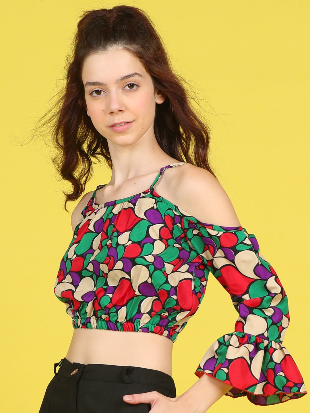 Cutiekins Girls Trendy Bold Style Printed Top -Black & Multi