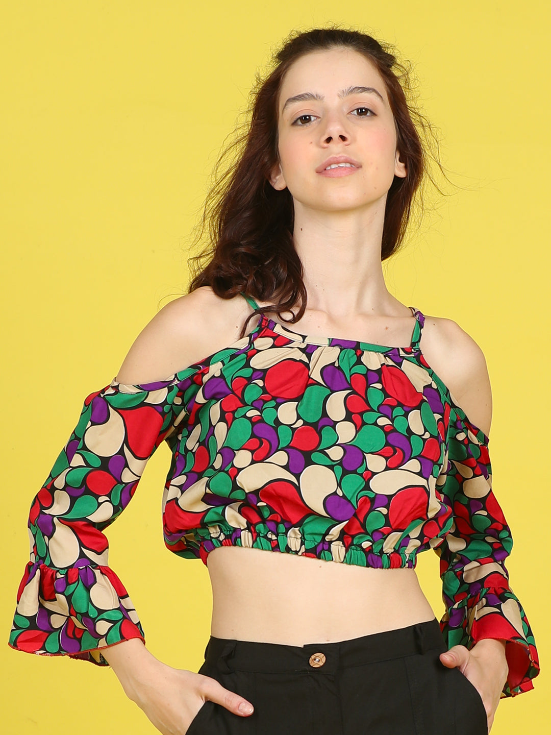 Cutiekins Girls Trendy Bold Style Printed Top -Black & Multi