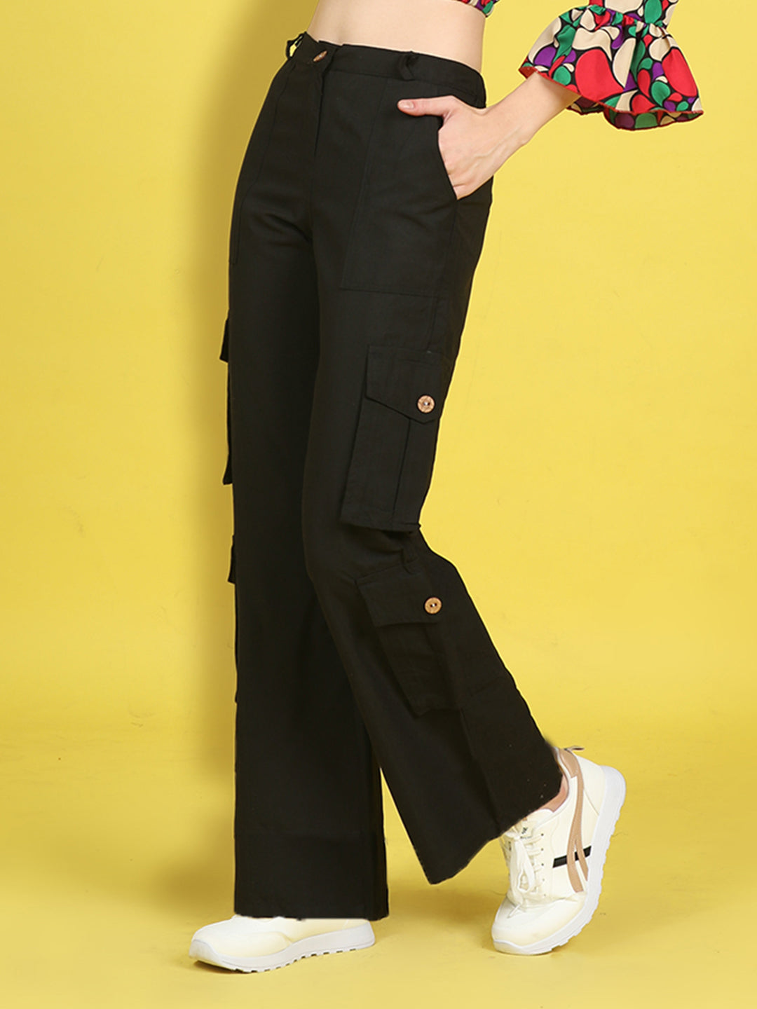 Cutiekins Girls Regular-Fit Solid Cargo Pant -Black