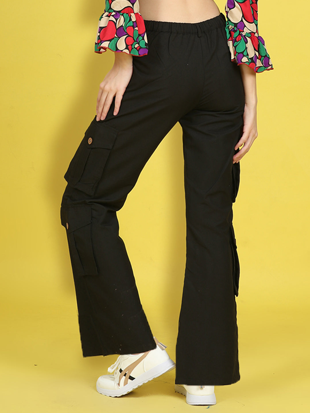 Cutiekins Girls Regular-Fit Solid Cargo Pant -Black