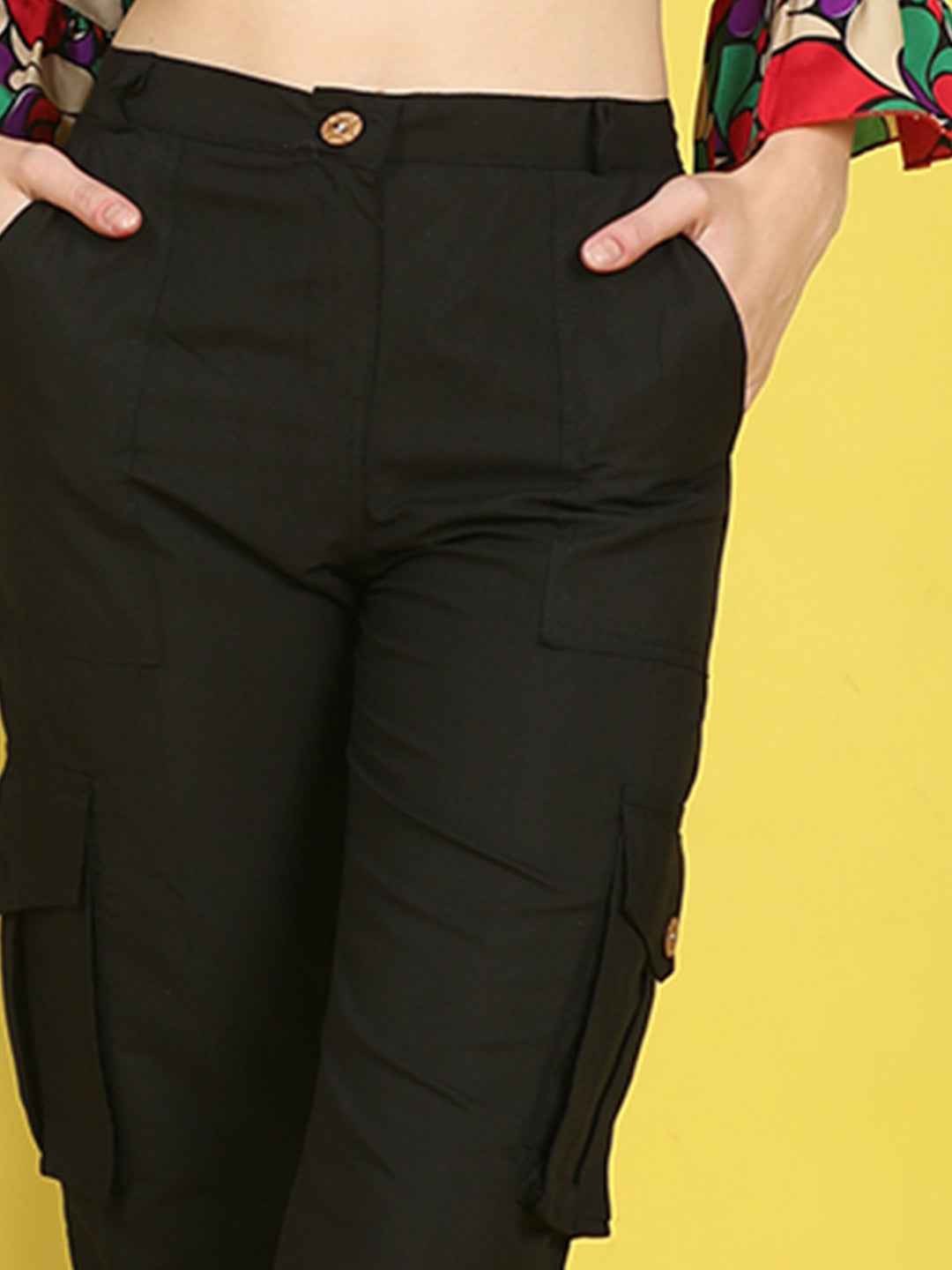 Cutiekins Girls Regular-Fit Solid Cargo Pant -Black