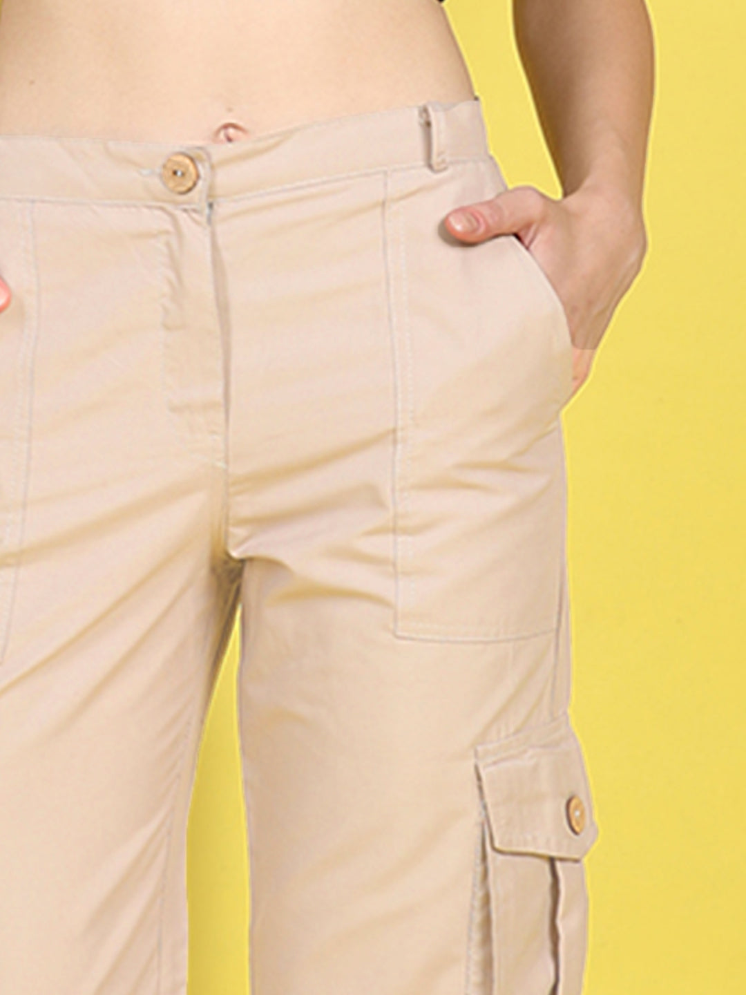 Cutiekins Girls Regular-Fit Solid Cargo Pant -Beige