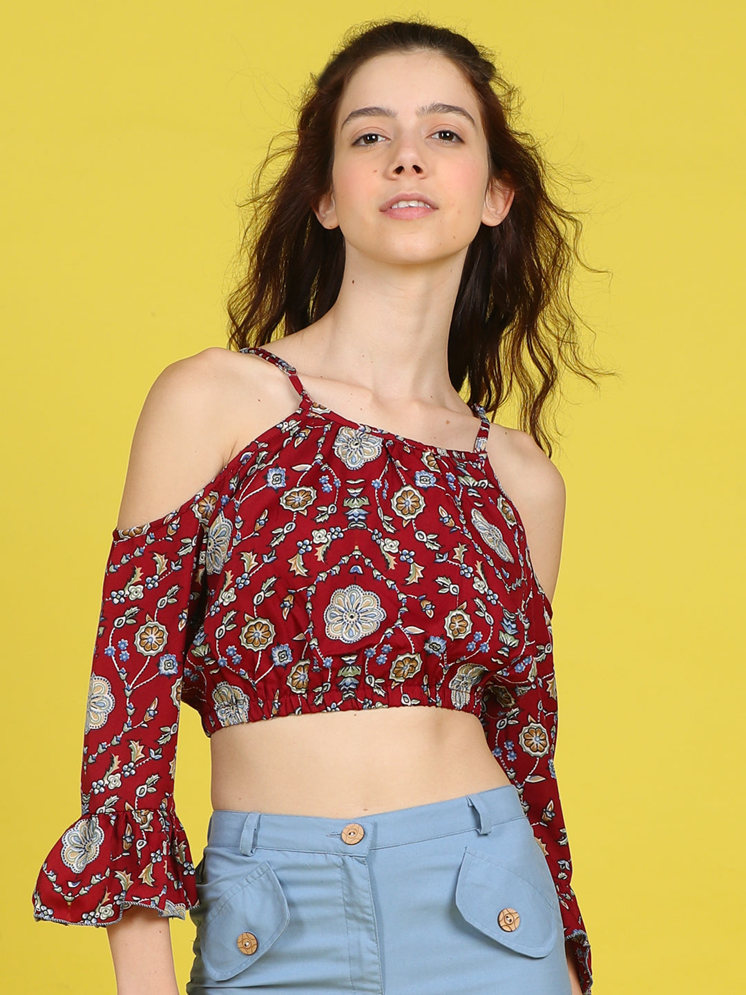 Cutiekins Girls Trendy Bold Style Printed Top -Maroon & Multi