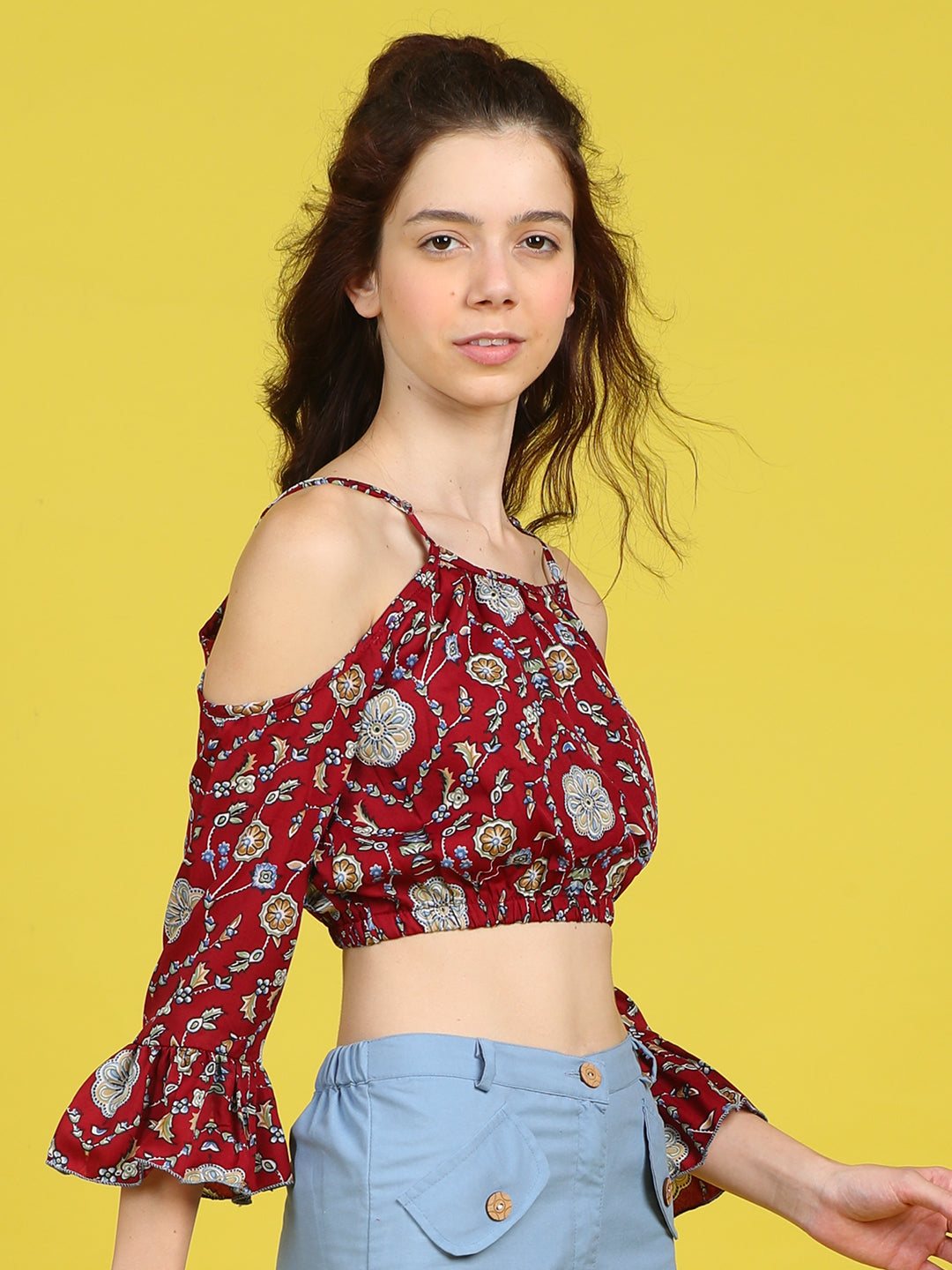 Cutiekins Girls Trendy Bold Style Printed Top -Maroon & Multi