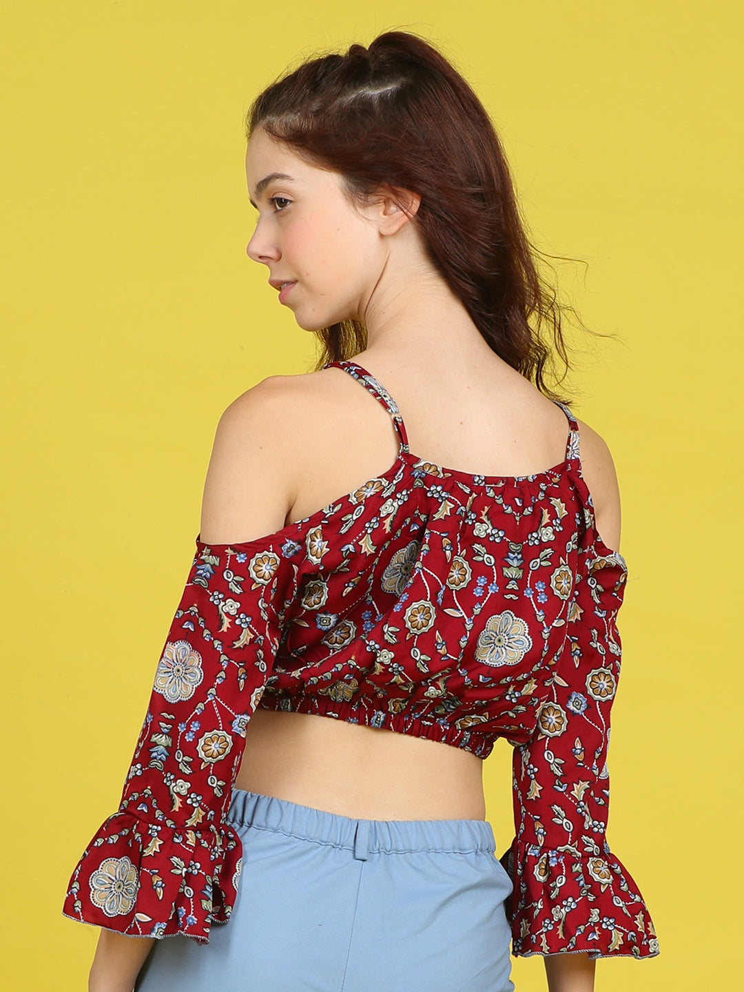 Cutiekins Girls Trendy Bold Style Printed Top -Maroon & Multi