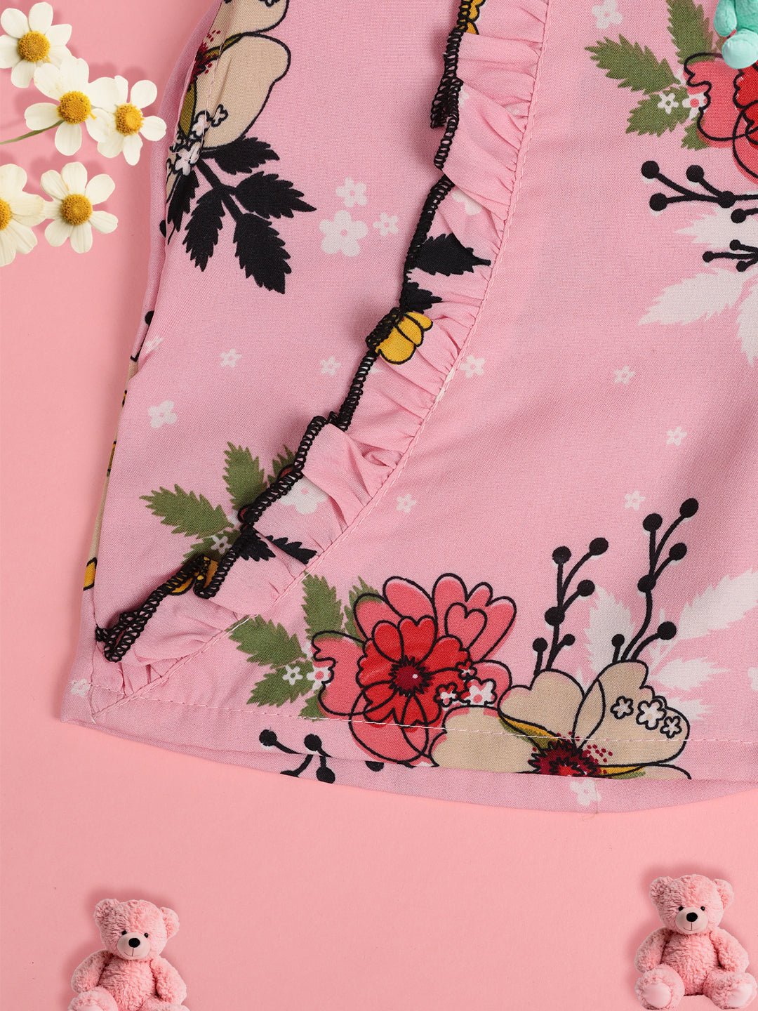 Cutiekins Girls Floral Print Embellished Short -Pink & Multi