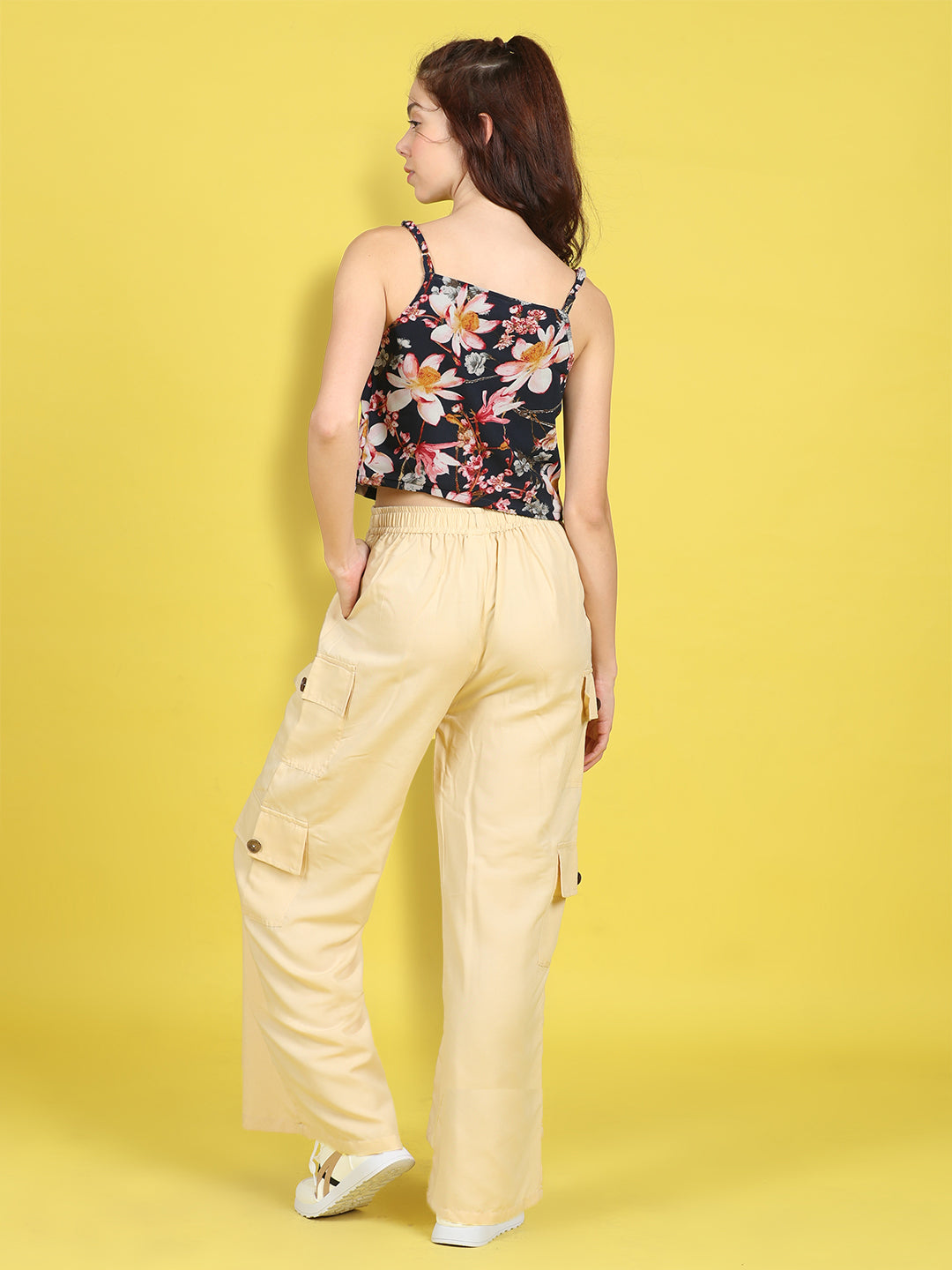 Cutiekins Girls Trendy Bold Look Crop Top With Solid Cargo -Black & Cream