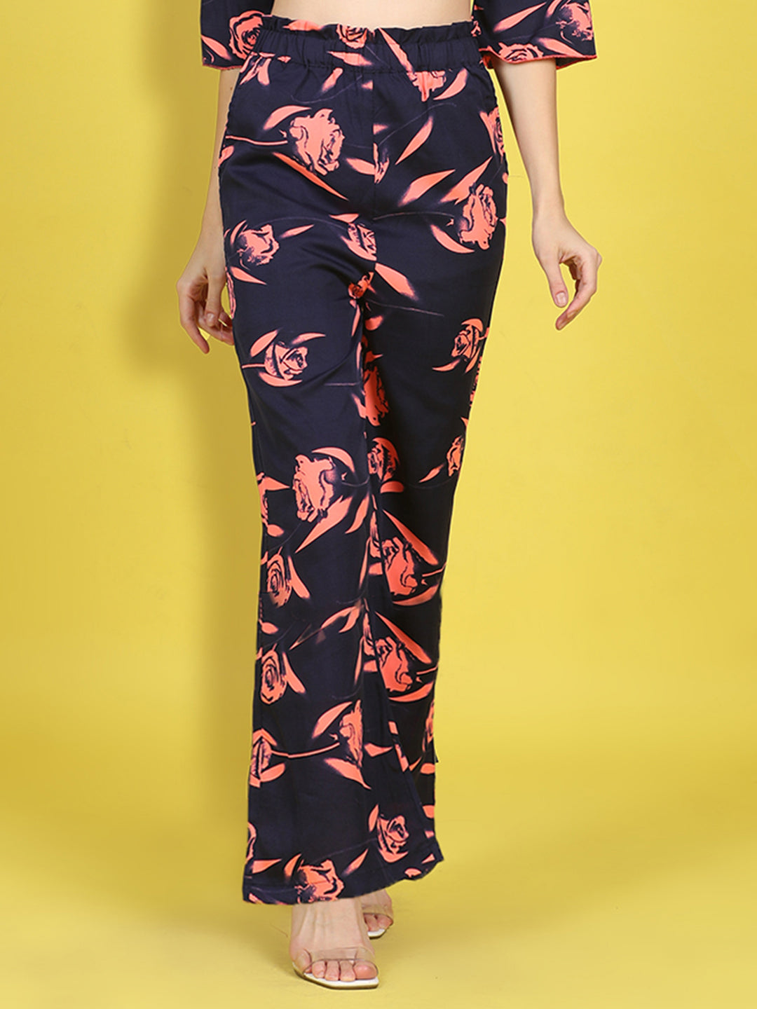 Cutiekins Girls Trendy Bold Style Printed Palazzo -Navy & Coral