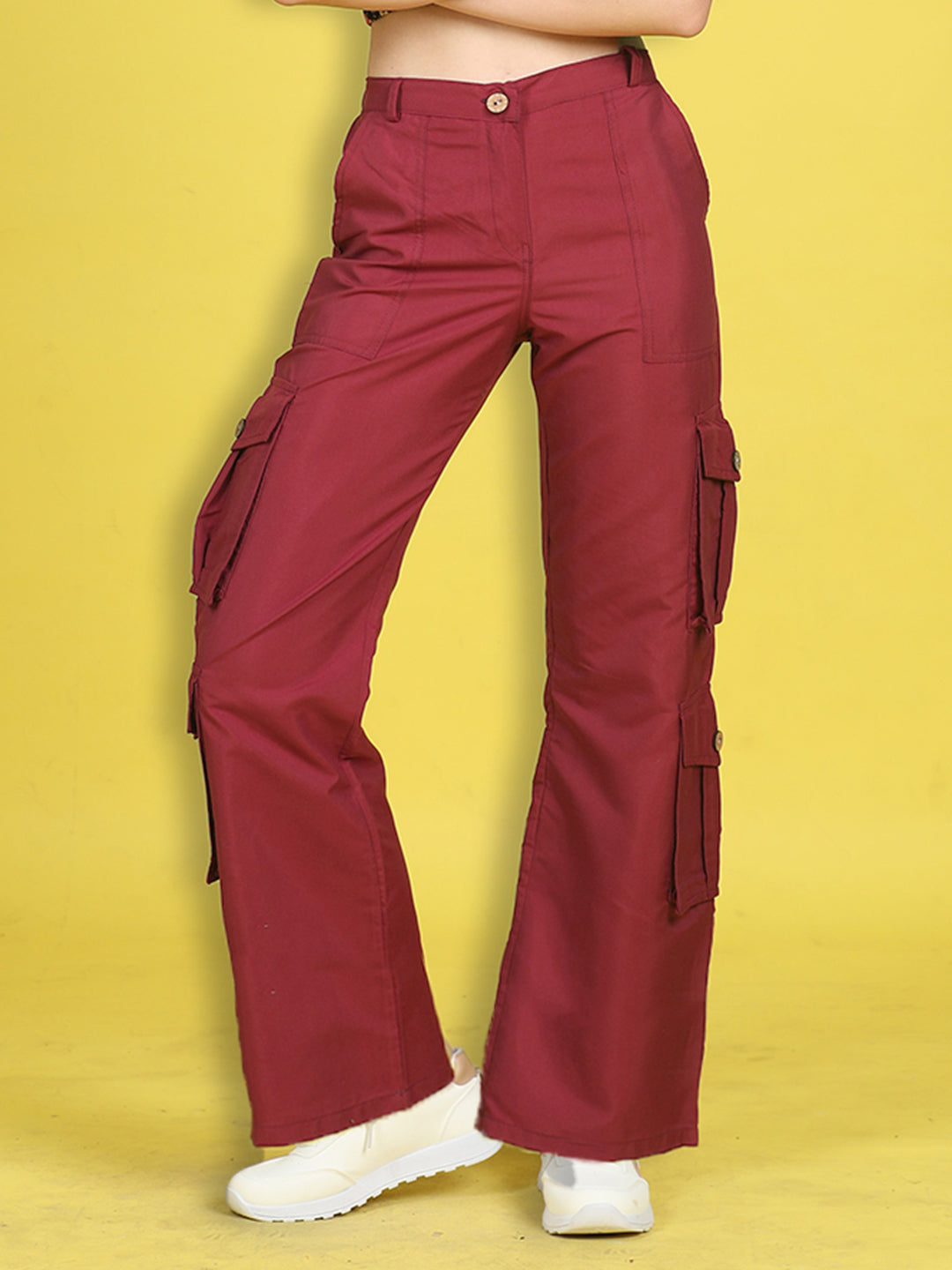 Cutiekins Girls Regular-Fit Solid Cargo Pant -Maroon