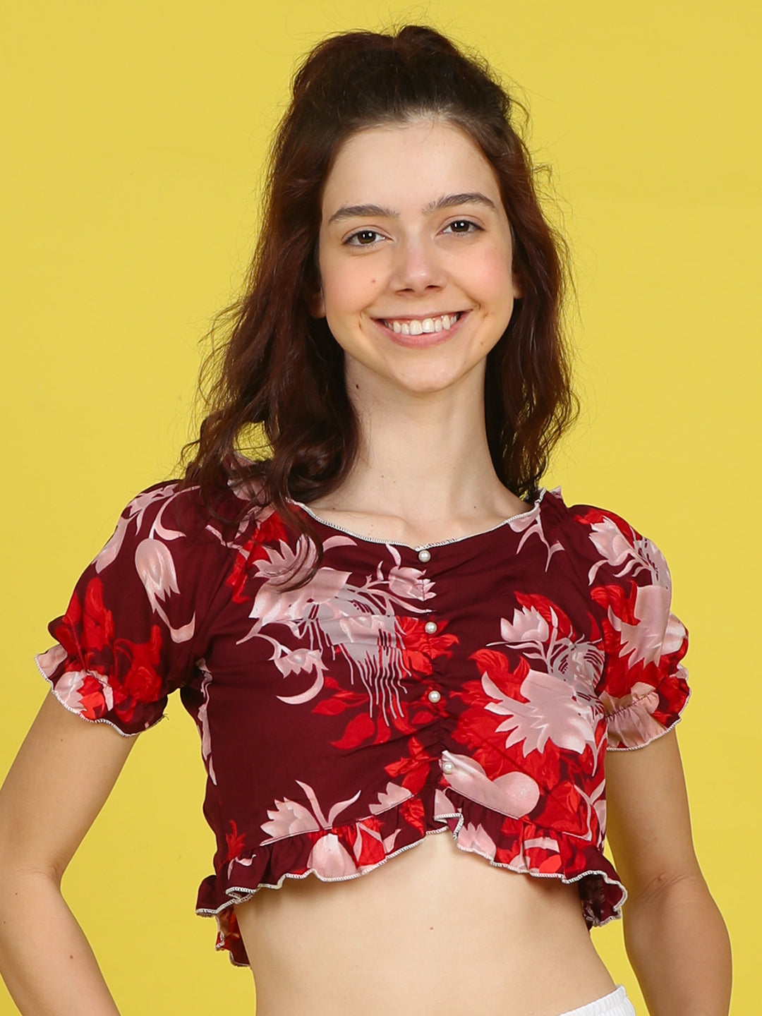 Cutiekins Girls Trendy Bold Style Printed Top -Maroon & Red