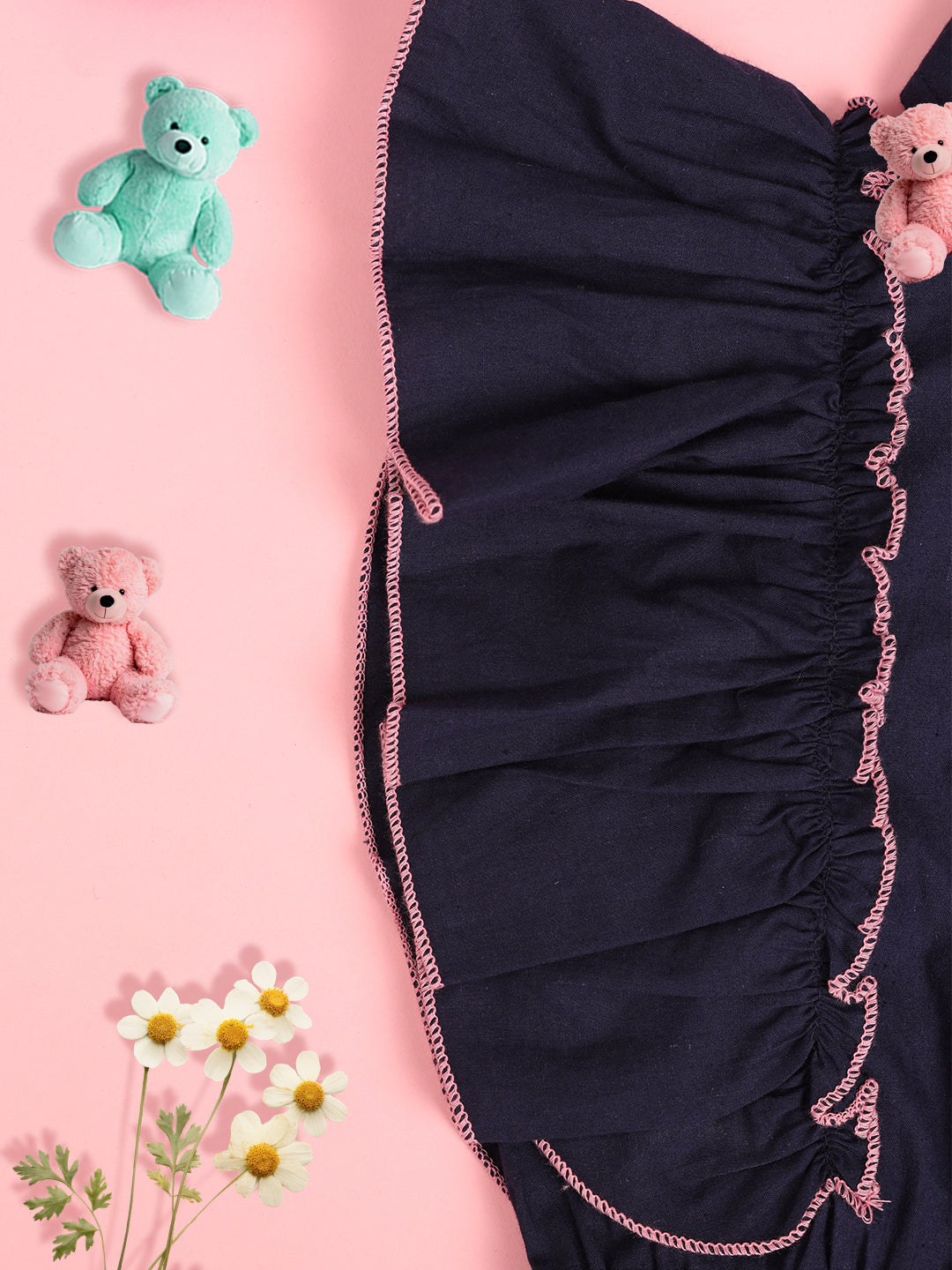 Cutiekins Girls Ruffles Pure Cotton Shirt Style Crop Top -Navy Blue