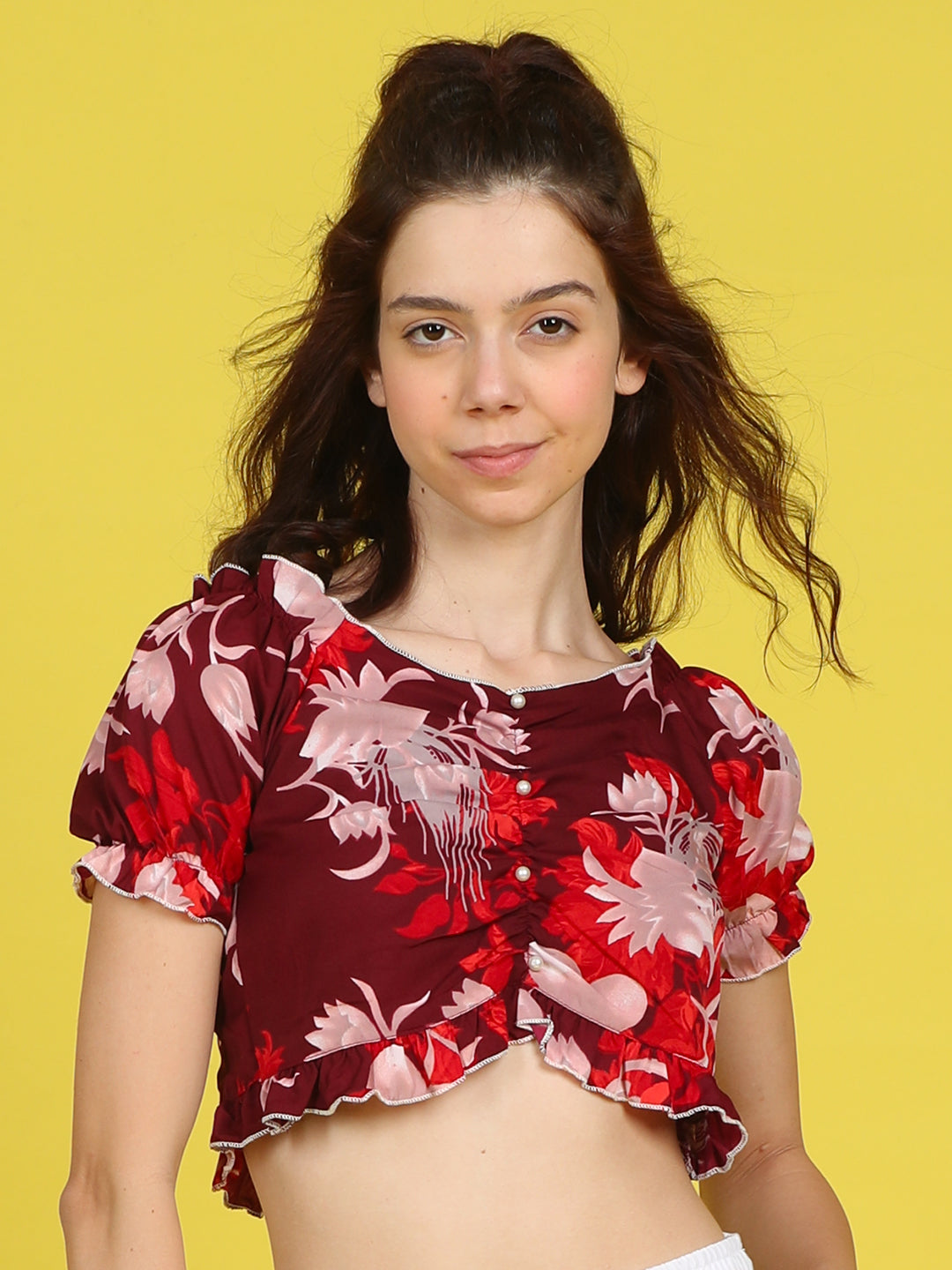 Cutiekins Girls Trendy Bold Style Printed Top -Maroon & Red