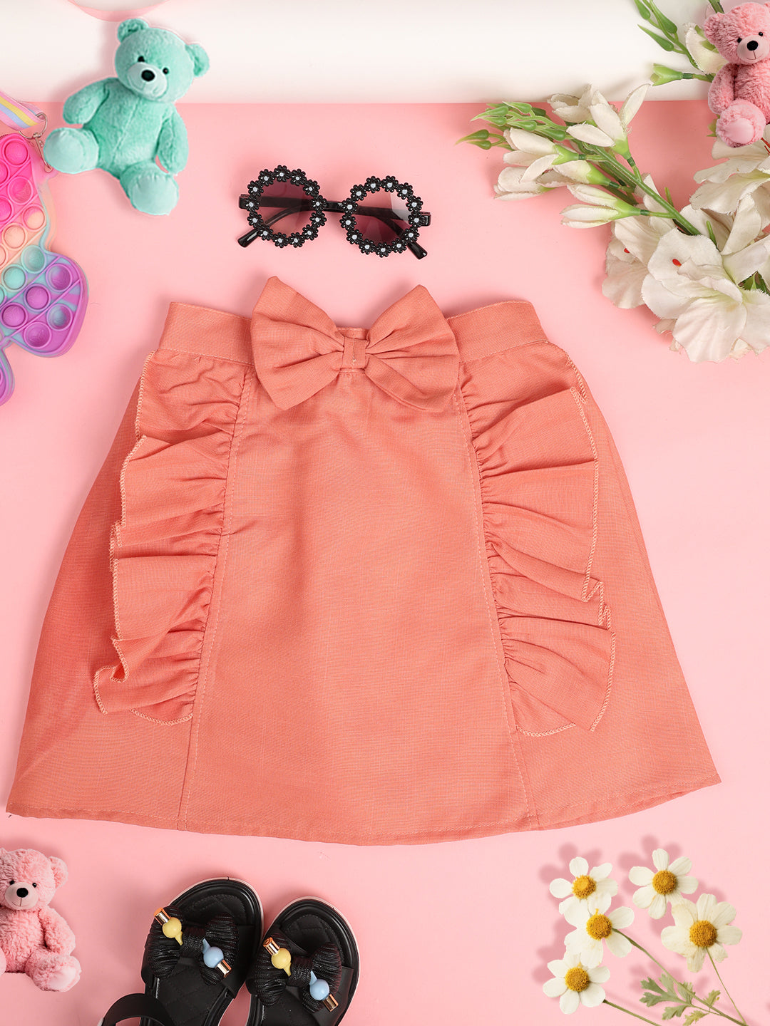 Cutiekins Girls Solid Embellished Skirt-Peach