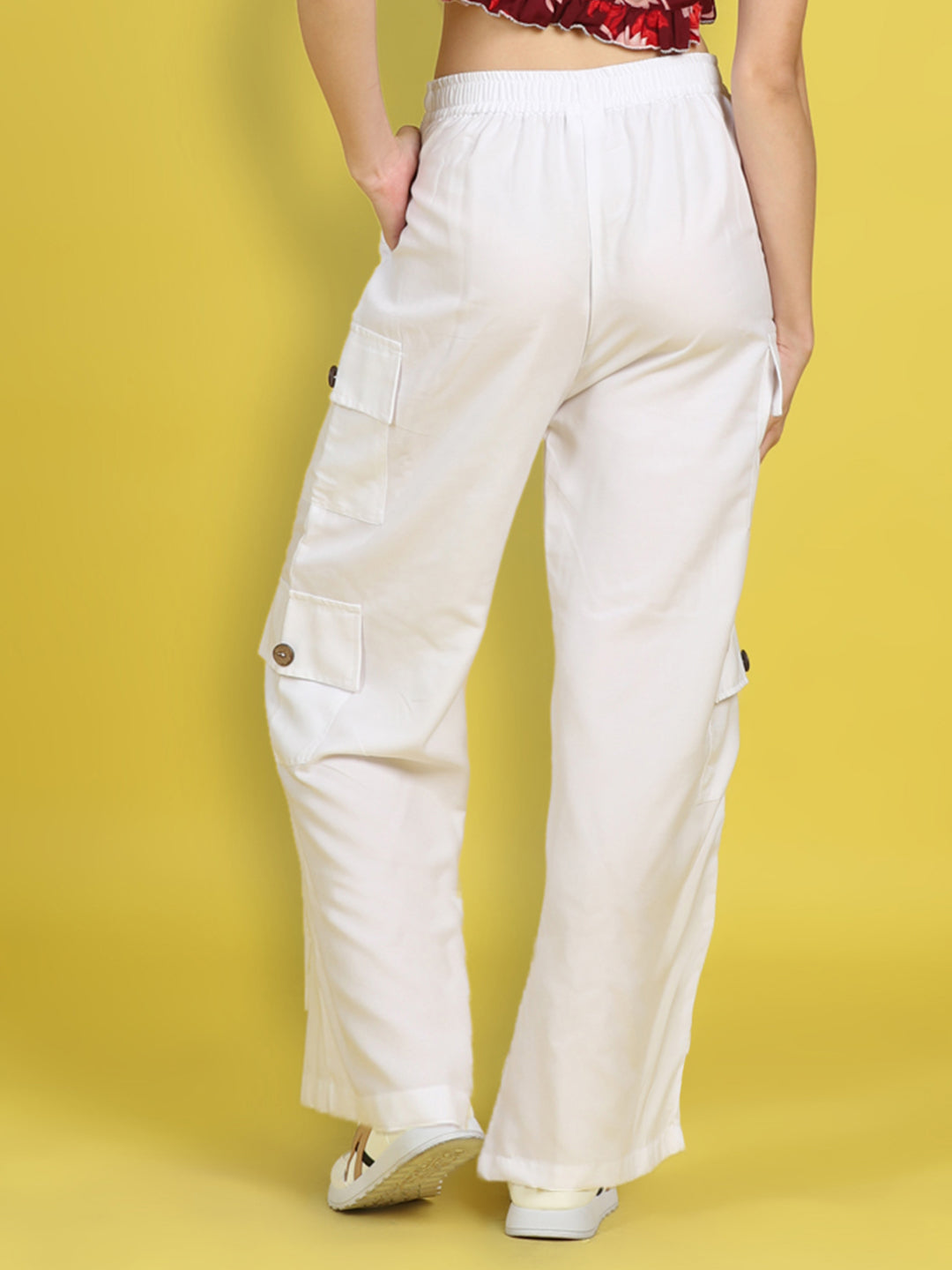 Cutiekins Girls Regular-Fit Solid Cargo Pant -Off White