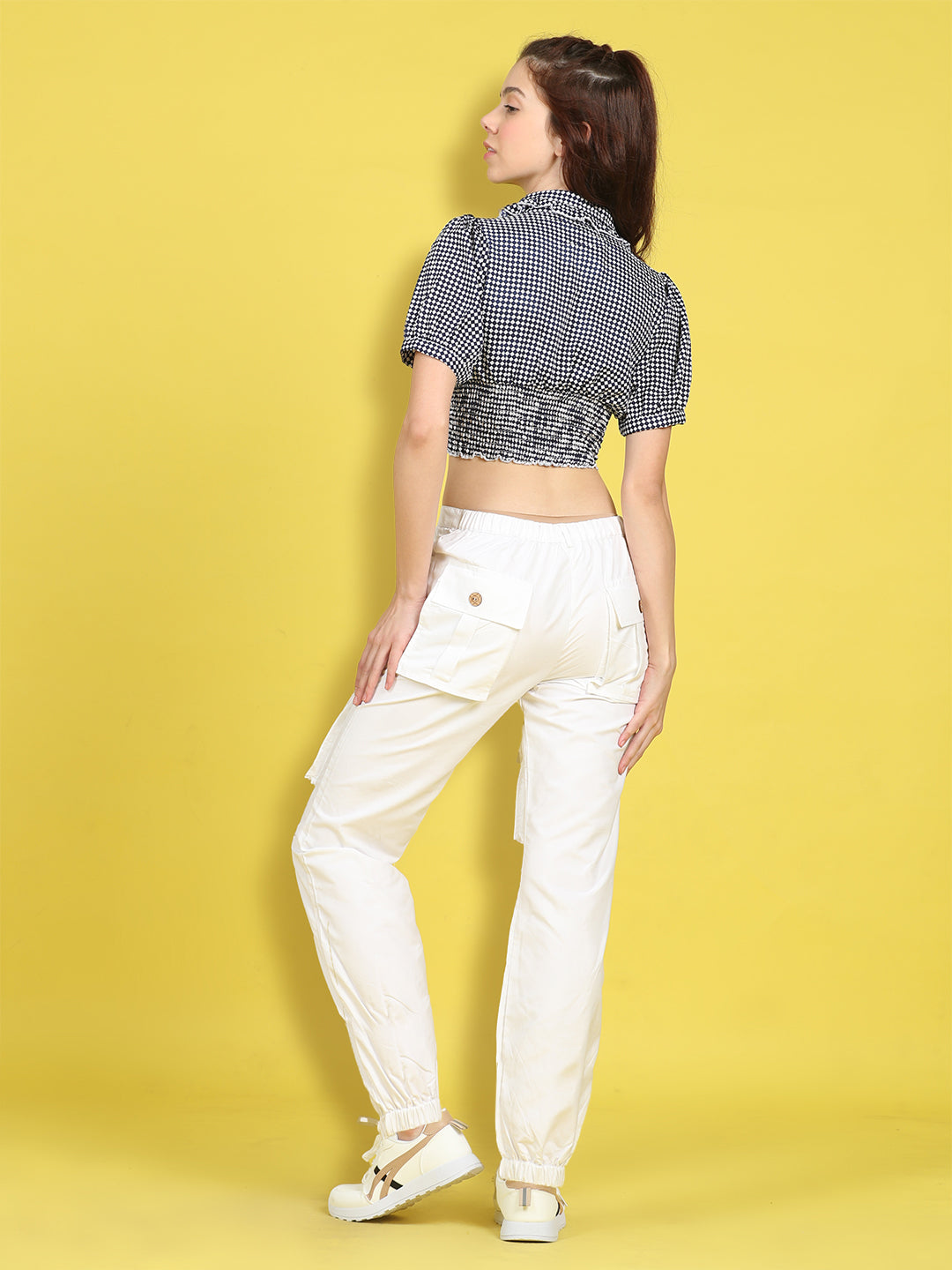 Cutiekins Girls Trendy Bold Look Crop Top With Solid Cargo -Dark Blue & White