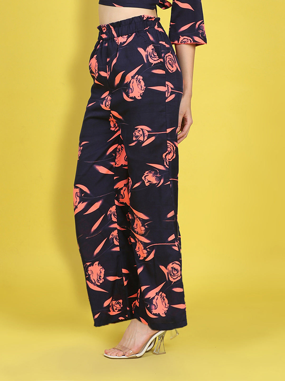 Cutiekins Girls Trendy Bold Style Printed Palazzo -Navy & Coral